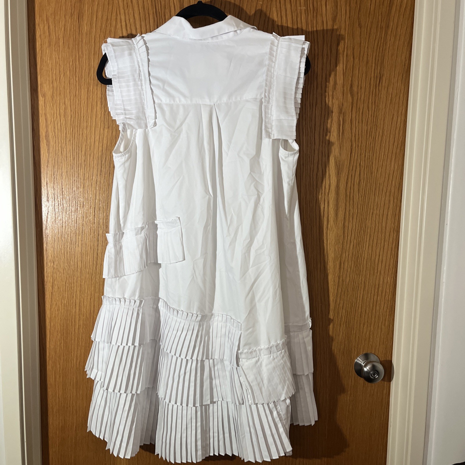 By ANTHROPOLOGIE White Pleated Button Front Ruffle Sleeveless Shirt Dress PS NWT