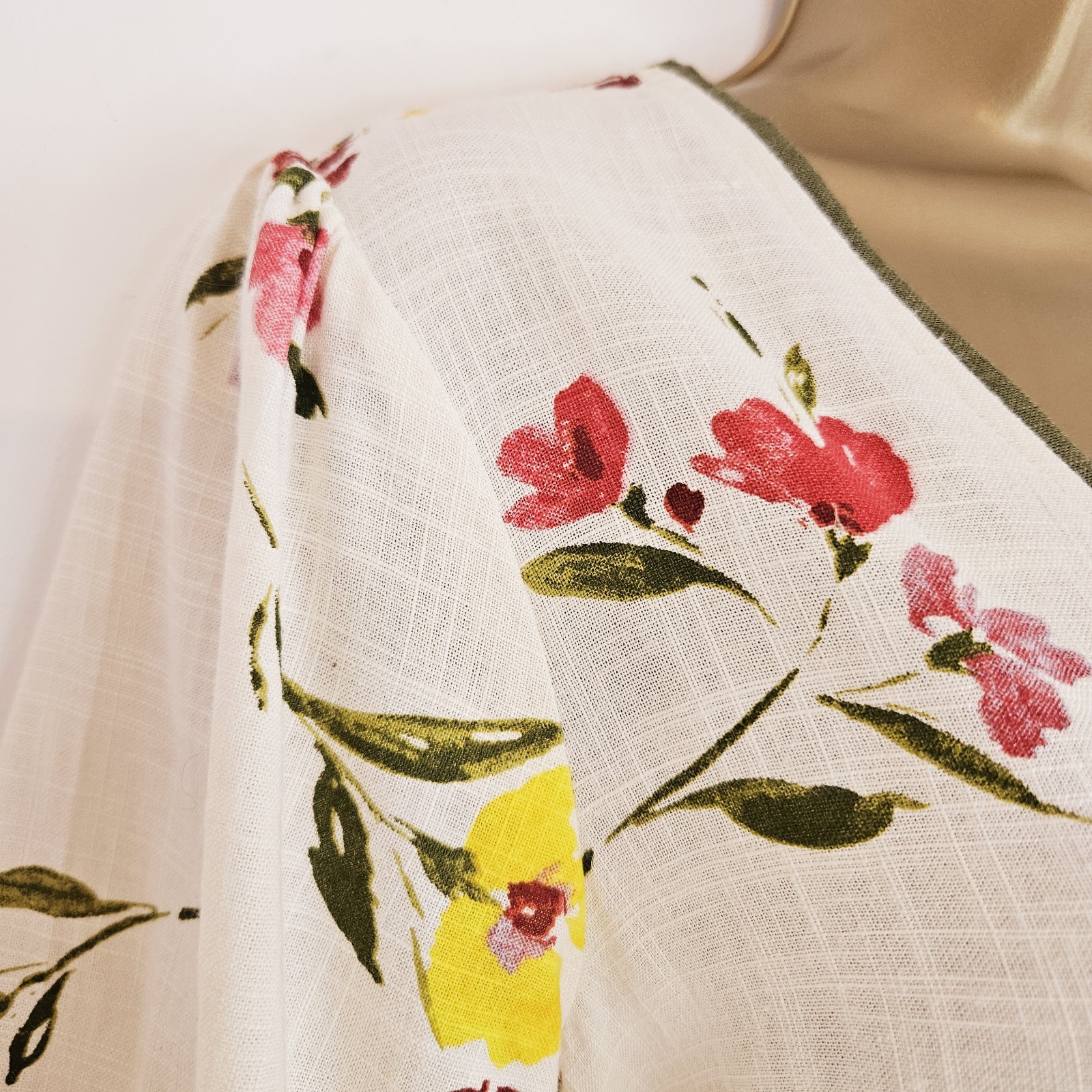 NEW Feemans 10-14 Button Front Linen Ivory Red Green Floral Print Maxi Dress