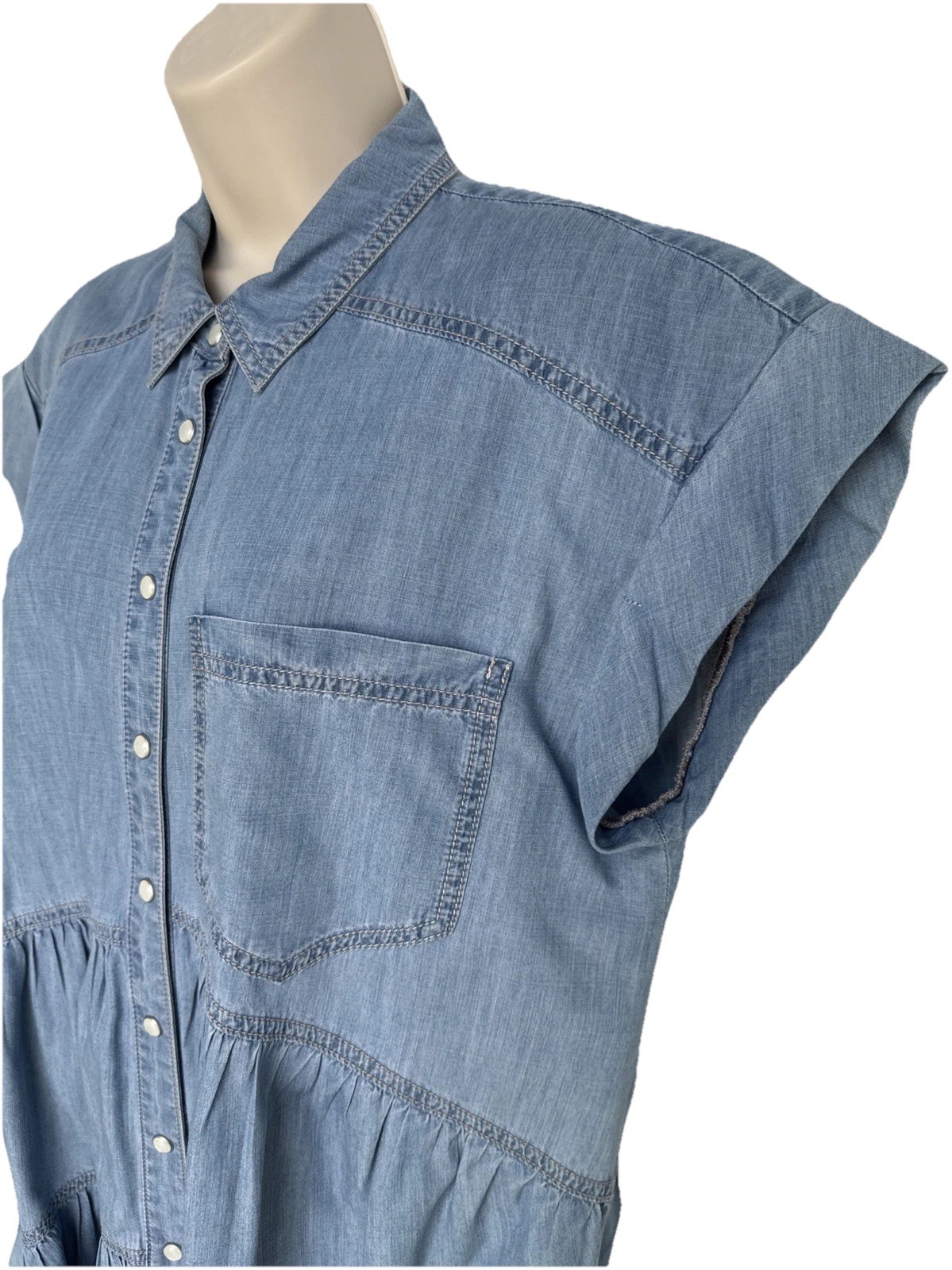 Veronica Beard Harrow Shirt Dress Tiered Pearl Snap Button Chambray Sz 8