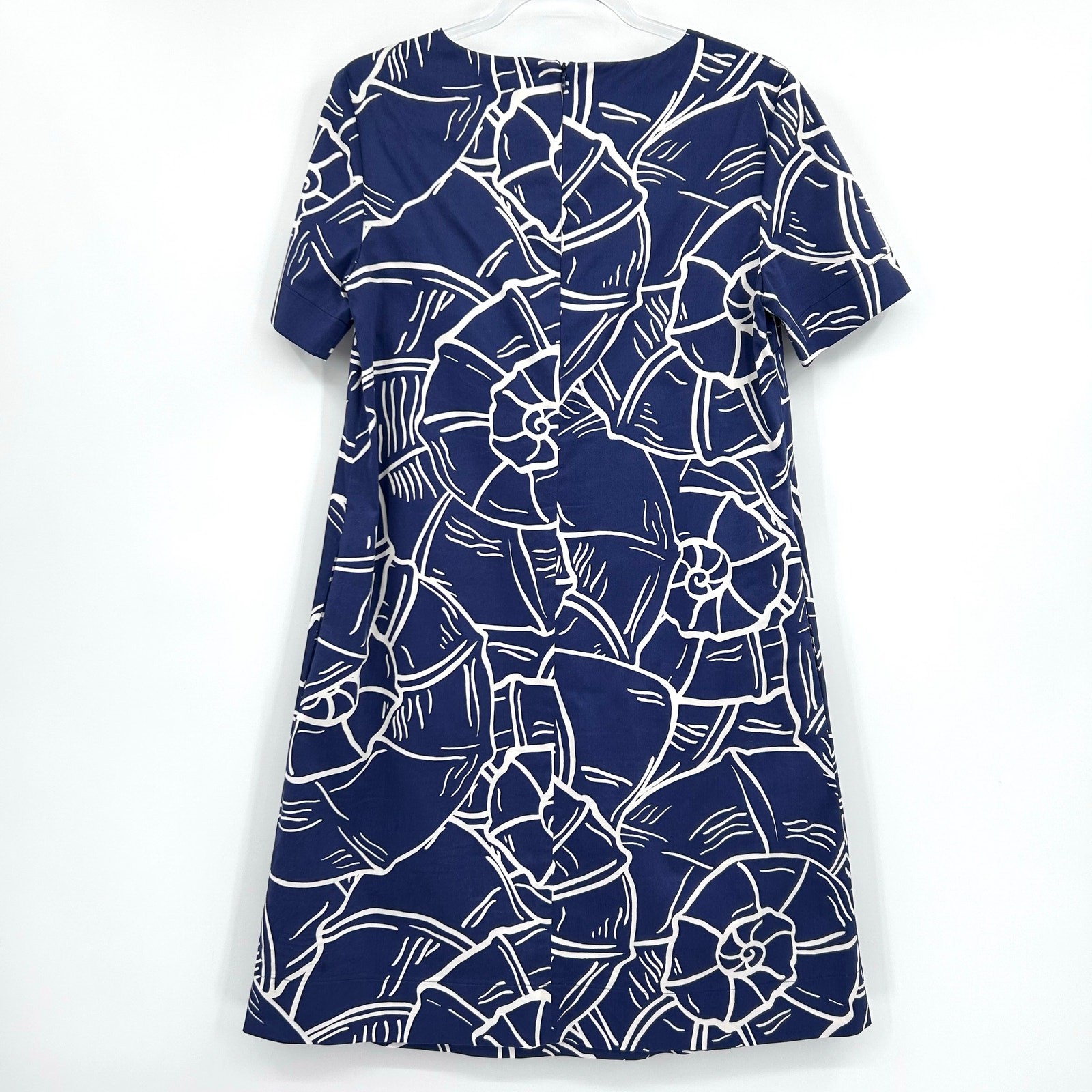Purotatto Italy Blue Shell Print Shift Dress Short Sleeve EU 42 Coastal Luxury