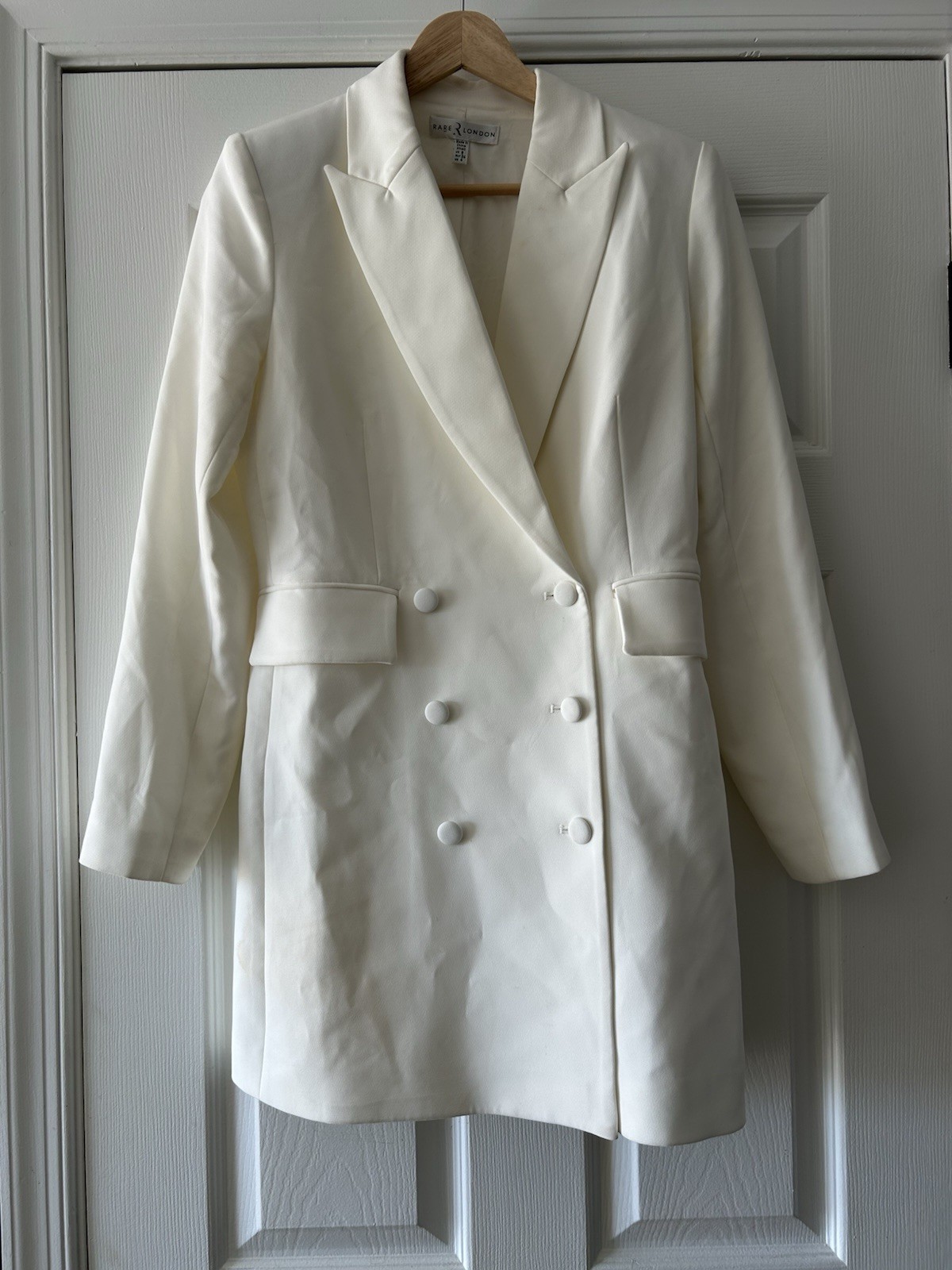 Rare London Women Off White Peak-Lapel Long-Sleeve Blazer Sheath Dress Sz 4