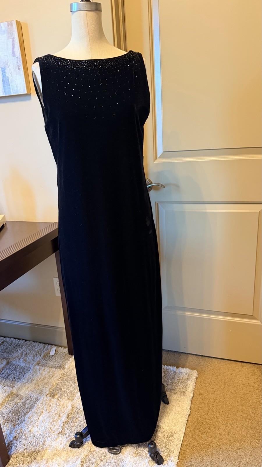 Molly Malloy Evening Black Beaded Bow Open Back Scoop Neck Maxi Dress 6