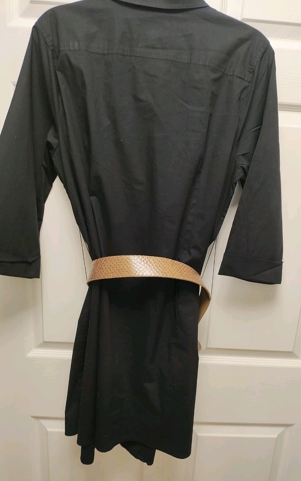 dennis BY dennis basso 1X Black 3/4 Cuffed Sleeve Belted Long Shirt Dress