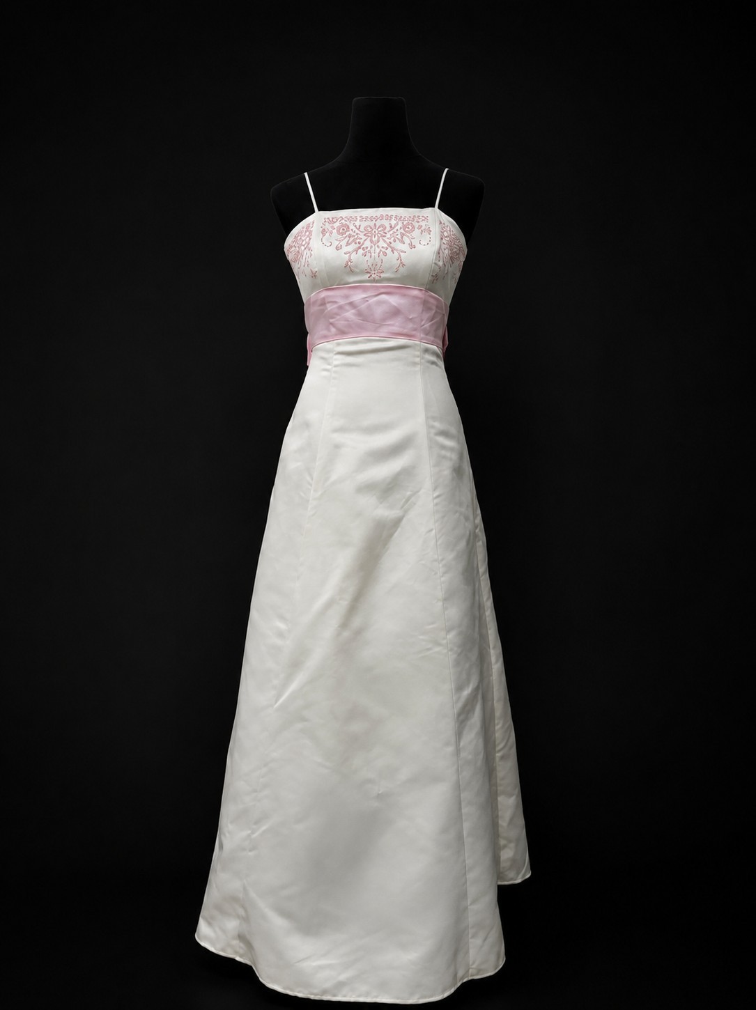 Vintage Y2K White Pink Embroidered Formal Dress Prom Wedding Bridesmaid Gown