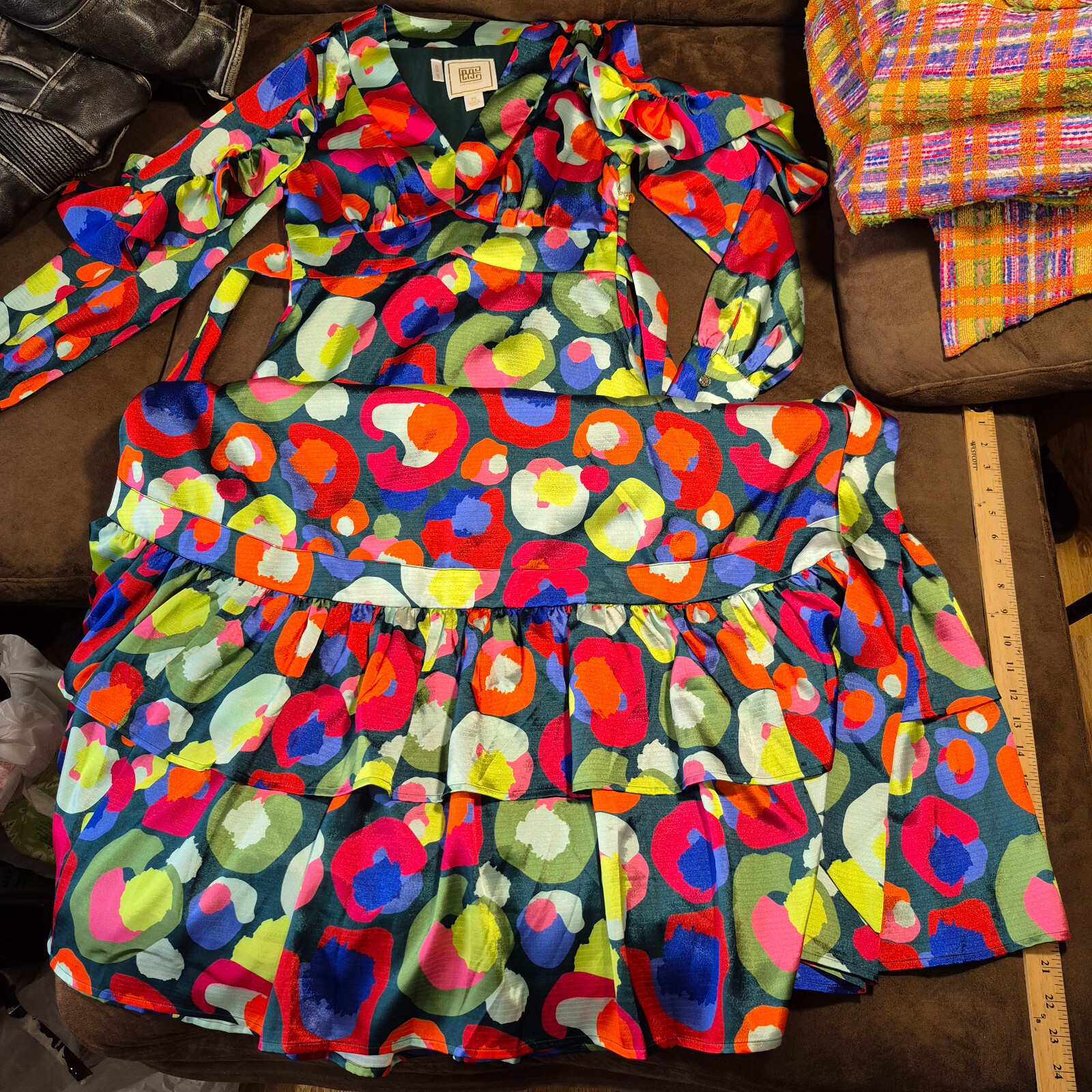 EMILY MCCARTHY MAXI DRESS MULTI COLOR FLORAL GEOMETRIC 52″ TOTAL LENGTH XS