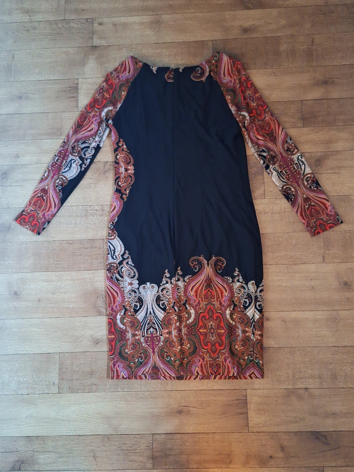 Joseph Ribkoff Paisley Print Black Orange Purple Sheath Dress UK 14 EU 42 USA 10