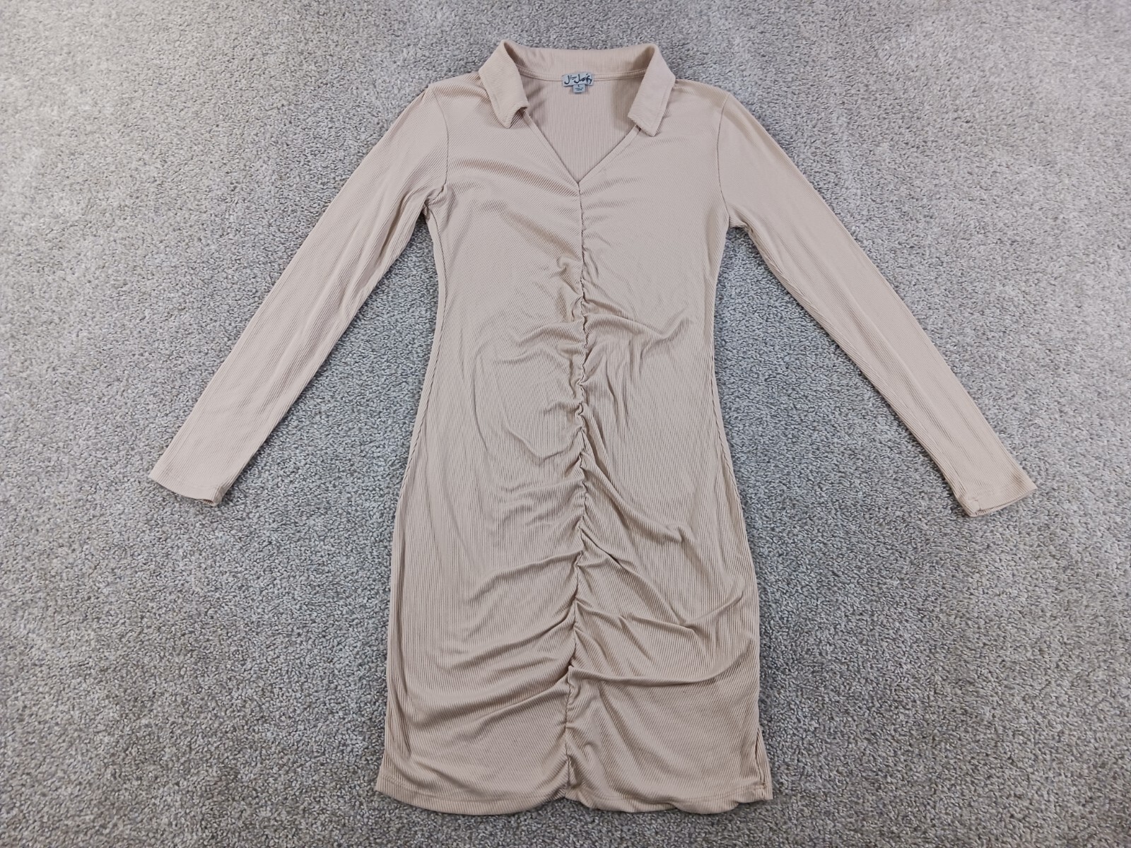 J For Justify Teens Dress Large Beige V-Neck Collared