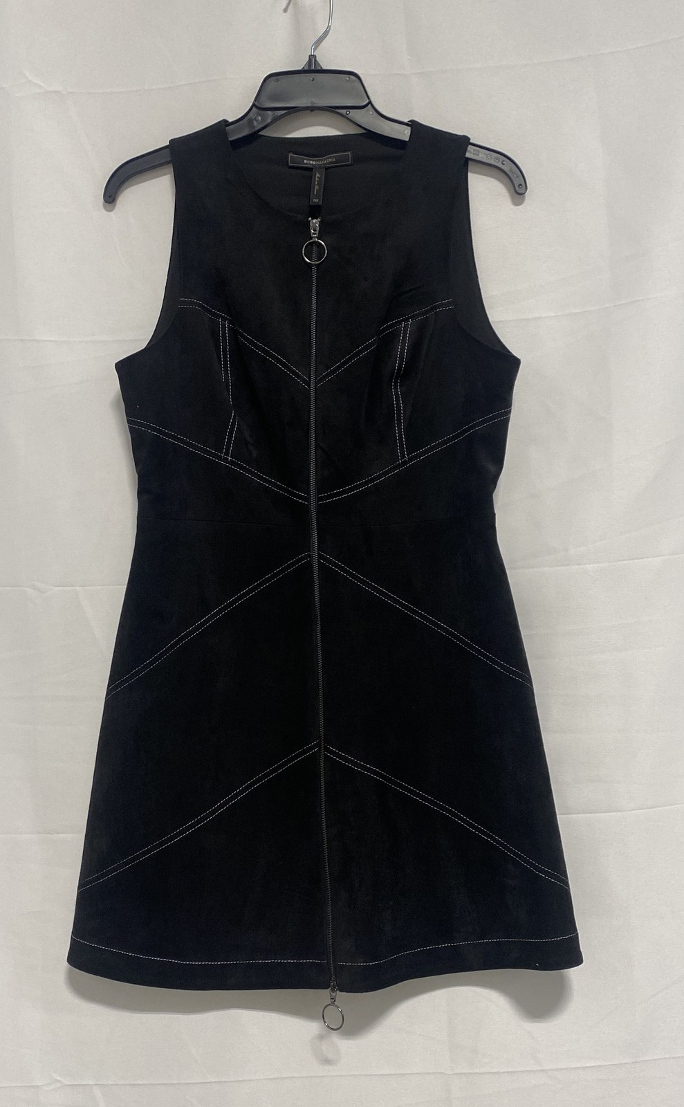 BCBGMAXAZRIA Women’s Black Faux Suede Contrast Stitch Front Zip Dress Sz 6 NWT