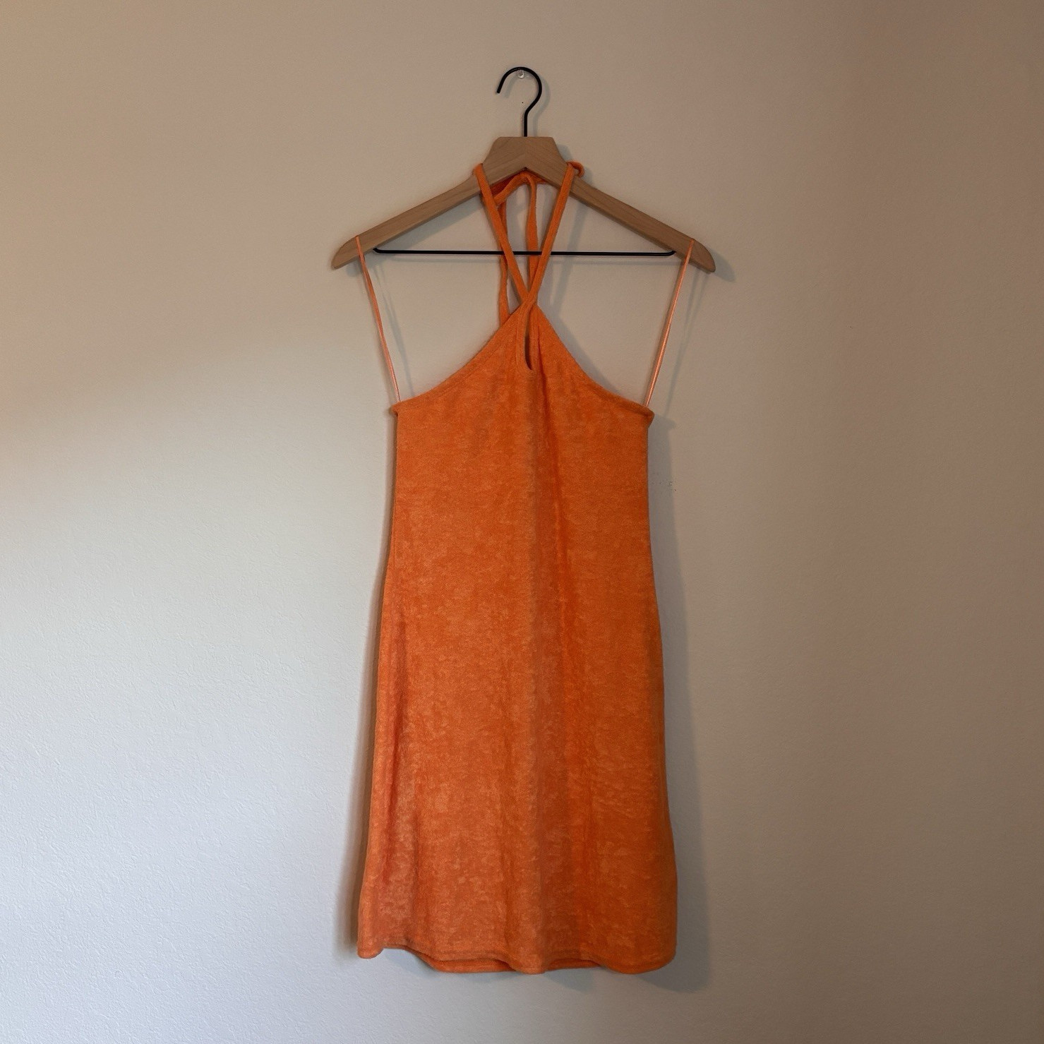 Hollister Terry Cloth Halter Dress Small Orange Keyhole Mini Dress Shelf Bra