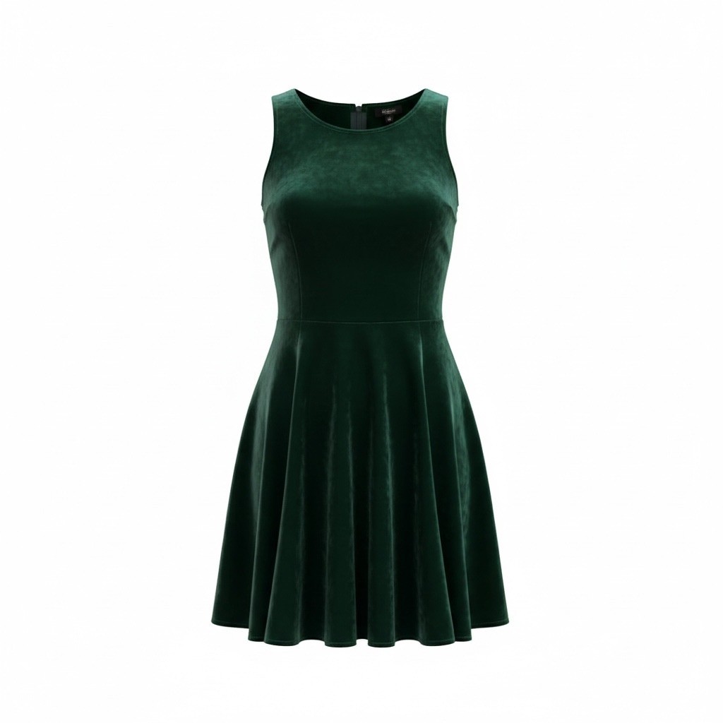 CeCe Velvet Sleeveless Ruffle Trim Shift Dress Size L Deep Spruce Green Flirty