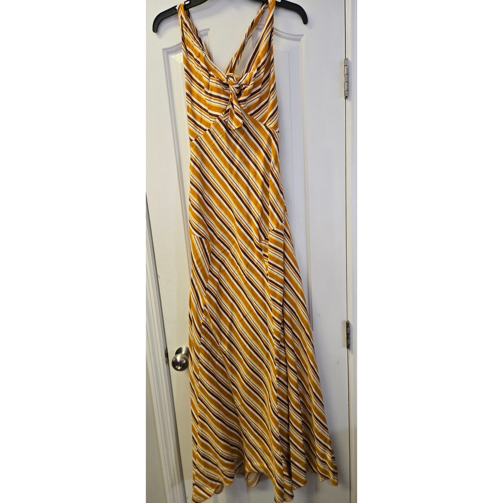 Mustard Striped Linen Blend Cutout Back Maxi Dress 10 Earthy Hippie Resortwear