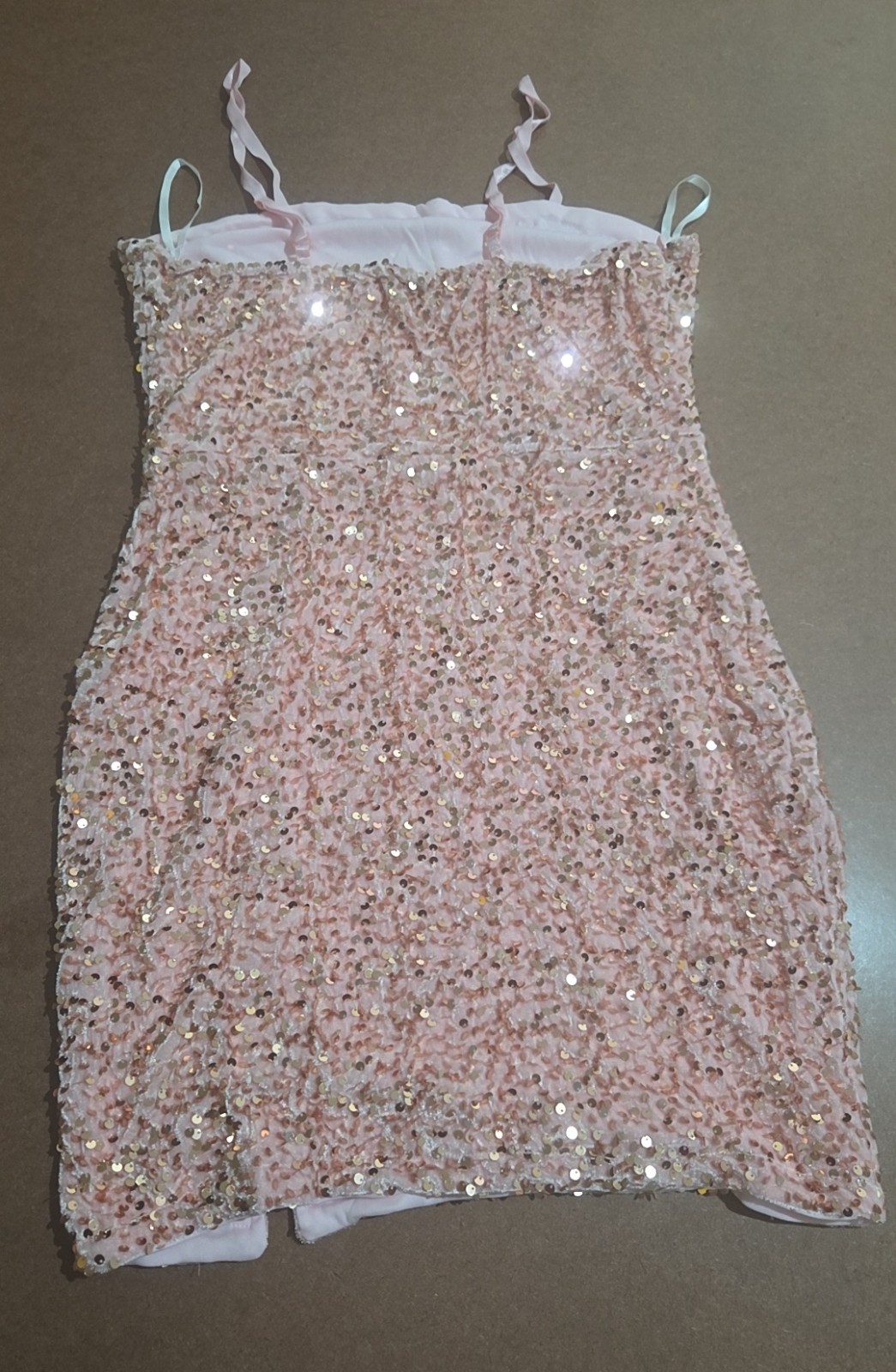 Pink Sequin Bodycon Mini Dress large Sleeveless Strappy Square Neck Pullover
