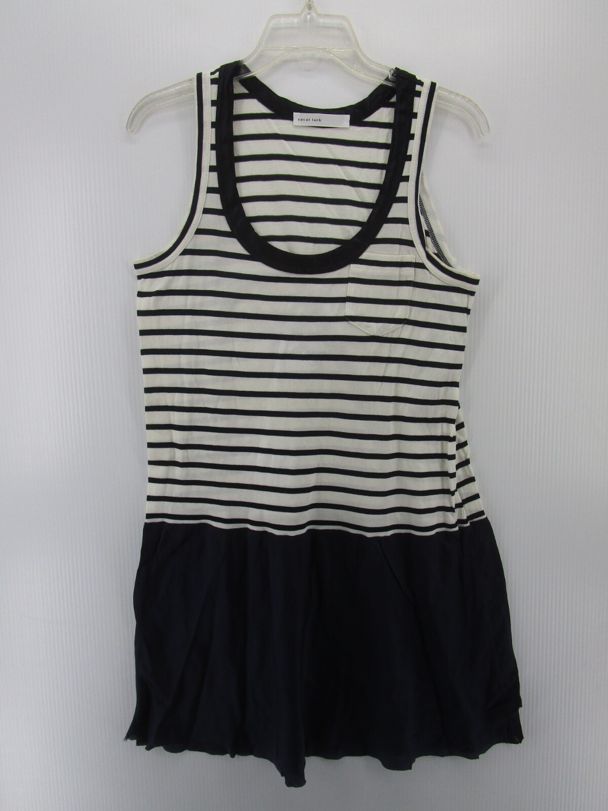 Sacai Luck Dress Women 2 Blue White Pullover Tank Tunic Striped Pocket Medium *