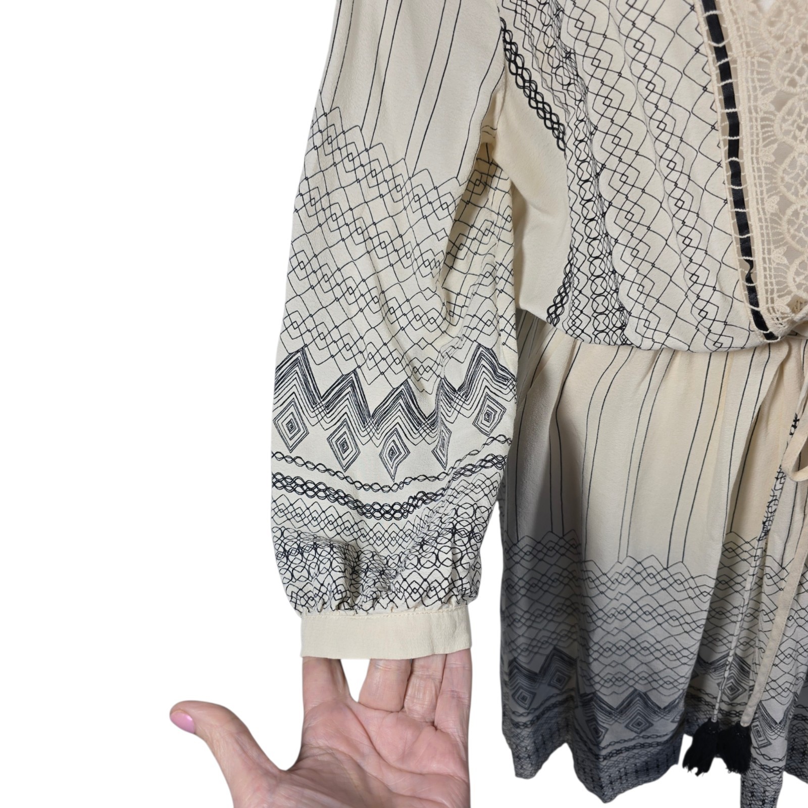 Anthropologie Floreat Perrie Peasant Dress Ivory Black Crochet Size 10 Boho
