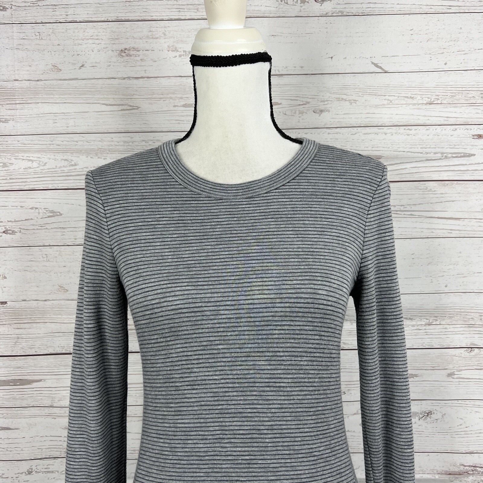 Lou & Grey Womens Mini Sheath Dress Size Small Gray Striped Long Sleeve