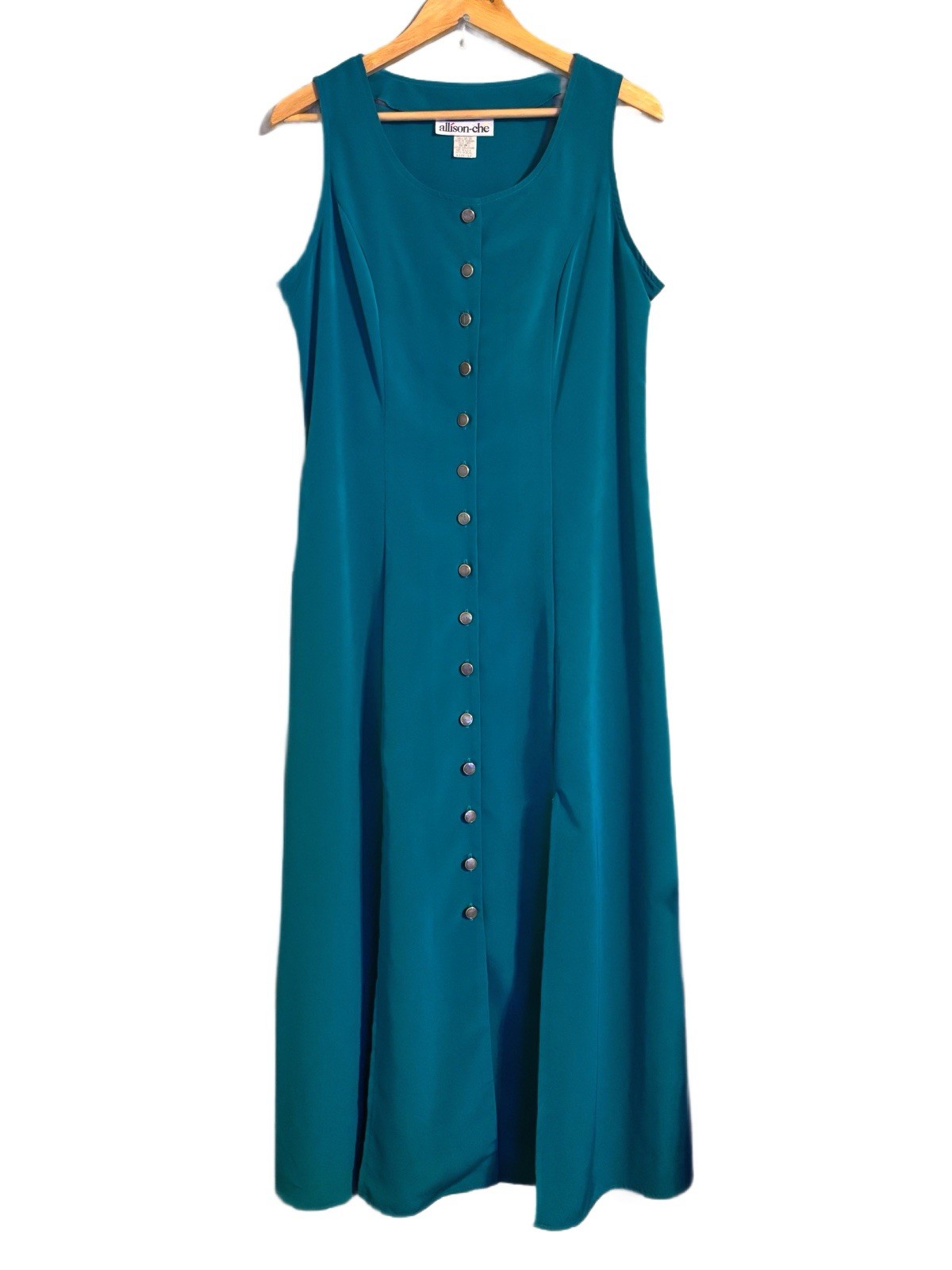 Vintage Teal Sleeveless Button-Front, Tie Back Maxi w/ Bottom Slits Women’s 12