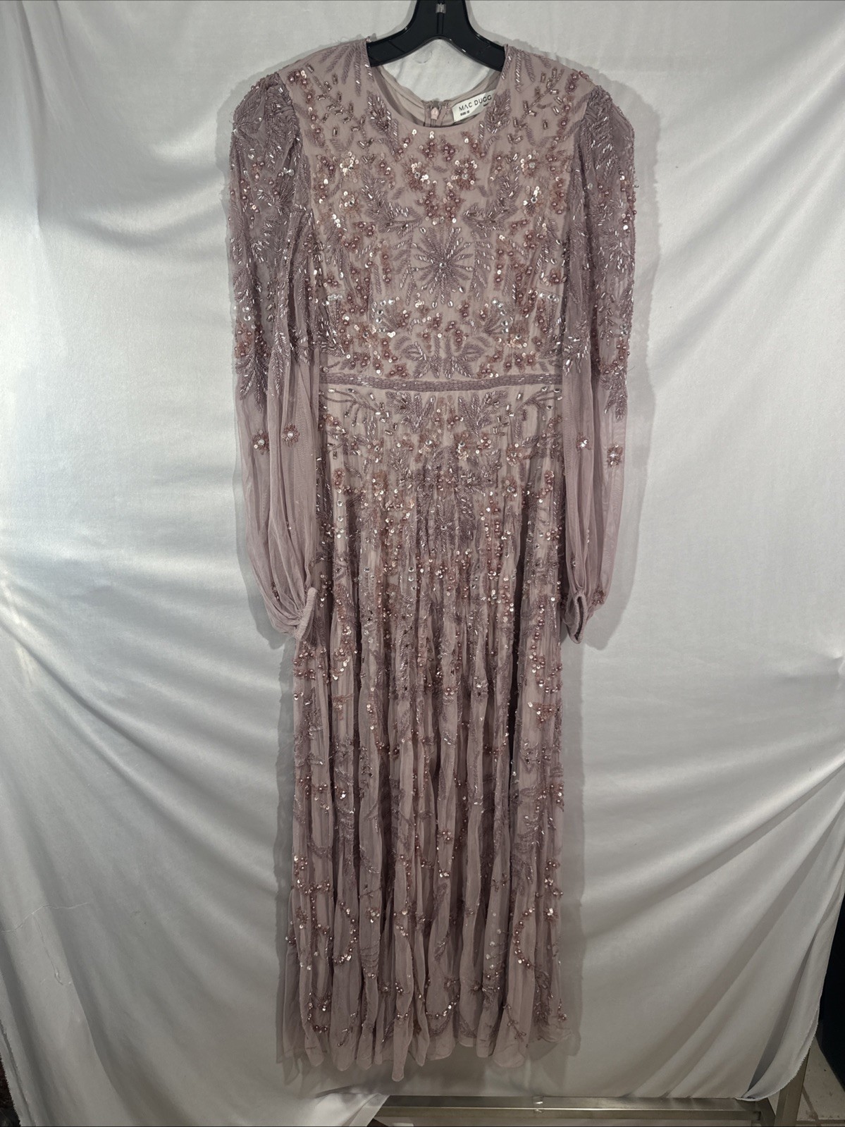 NWT MAC DUGGAL [ 10 ] 93930 Puff Sleeve Embellished A Line Gown Heather J1968