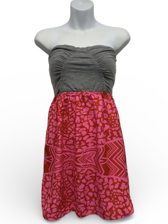 Roxy Strapless Pink & Grey Short Dress Size US M