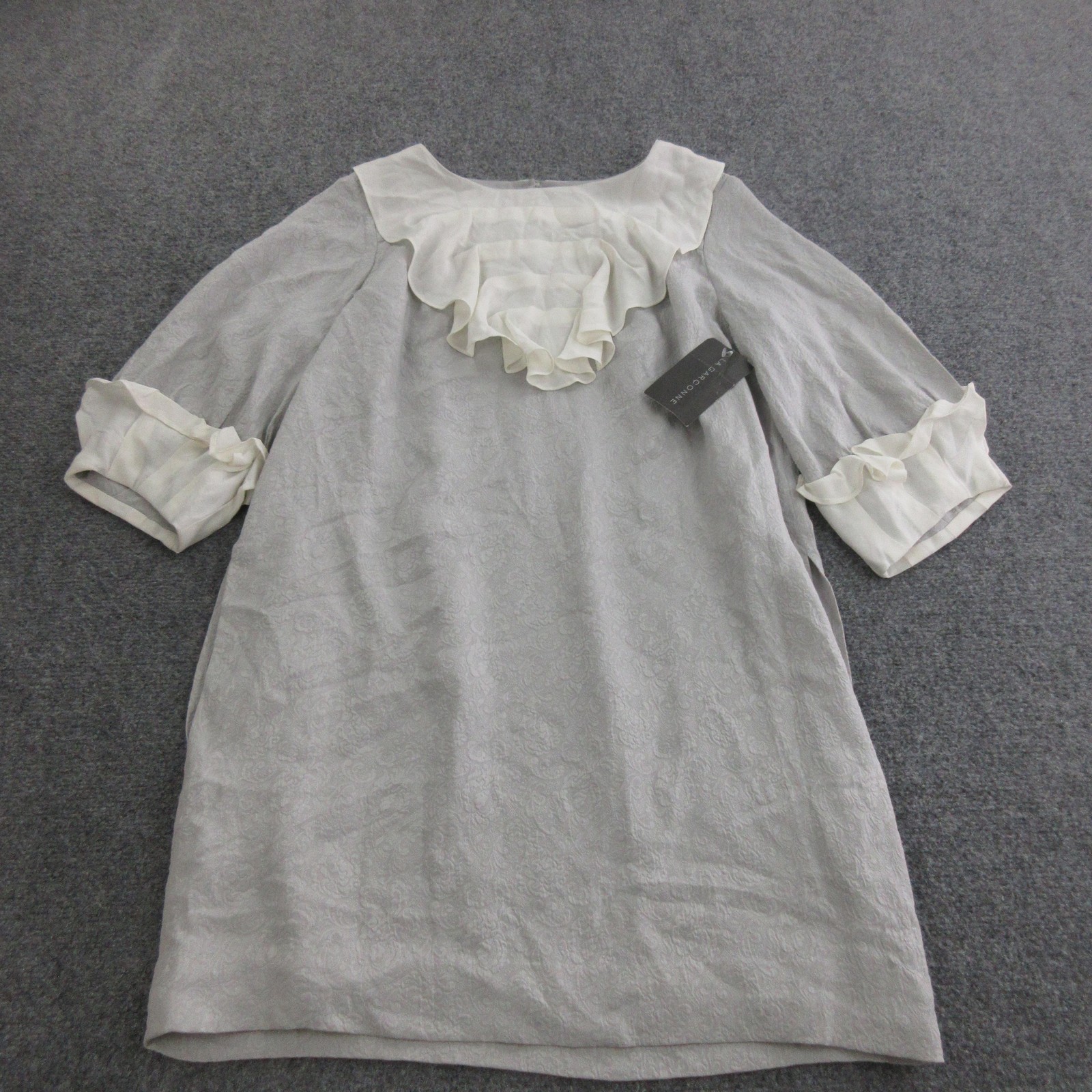 3.1 Phillip Lim Dress Womens 6 Gray Silk Jacquard Ruffle Shift Short 3/4 Sleeve