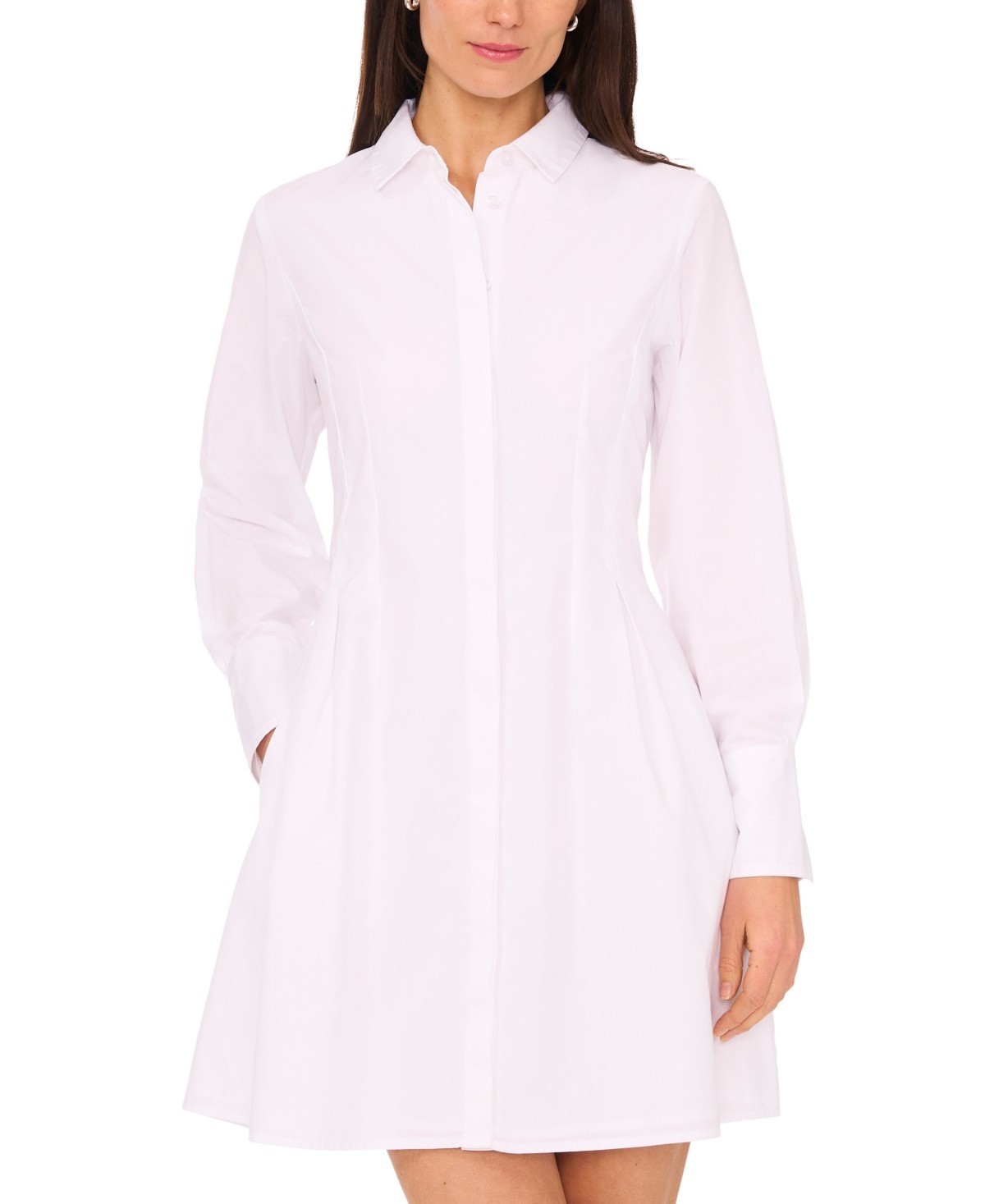 Msk Petite Collared Cotton Button-Front Shirt Dress – Bright White – PLP