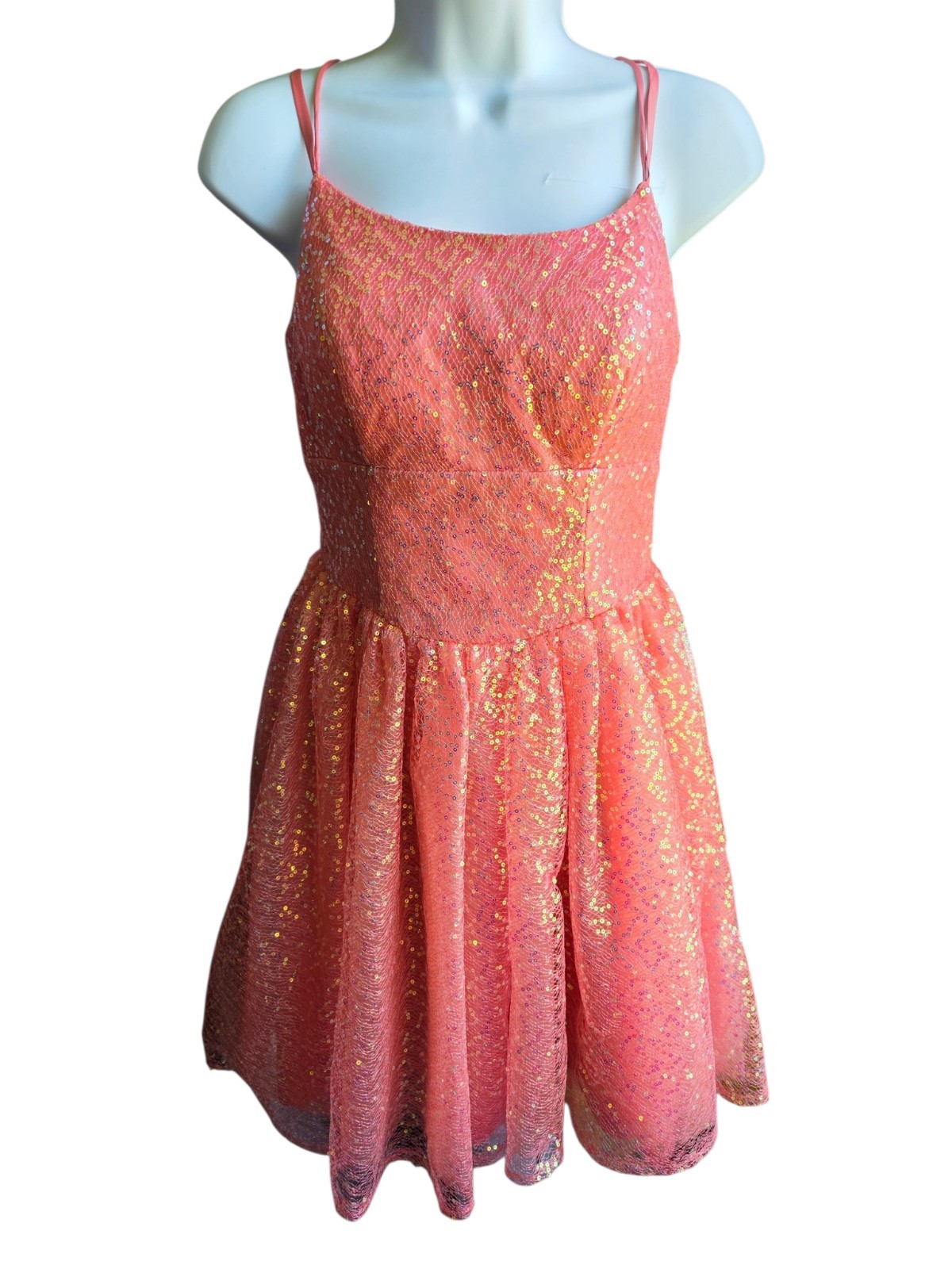 Stacees Watermelon (Pink/Coral-ish) A Line Sequins Short Homecoming Dress Size 6