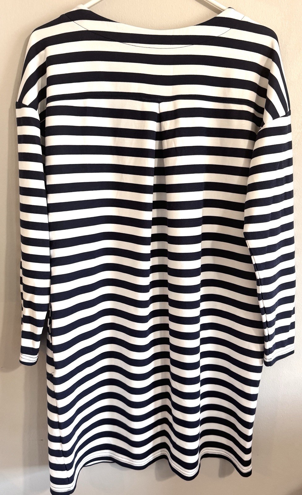 Belle by Kim Gravel Women’s ScubaLuxe Dress Pockets Blue White Stripe Size L P