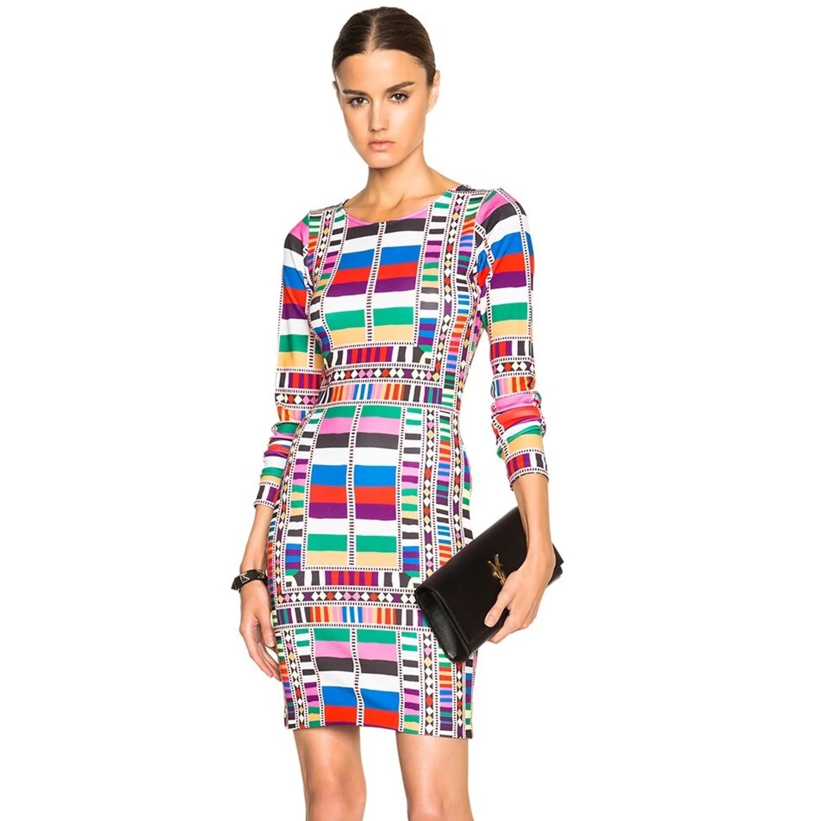 Revolve Mara Hoffman Multicolor Geometric Print Riser Rainbow Bodycon Mini Dress