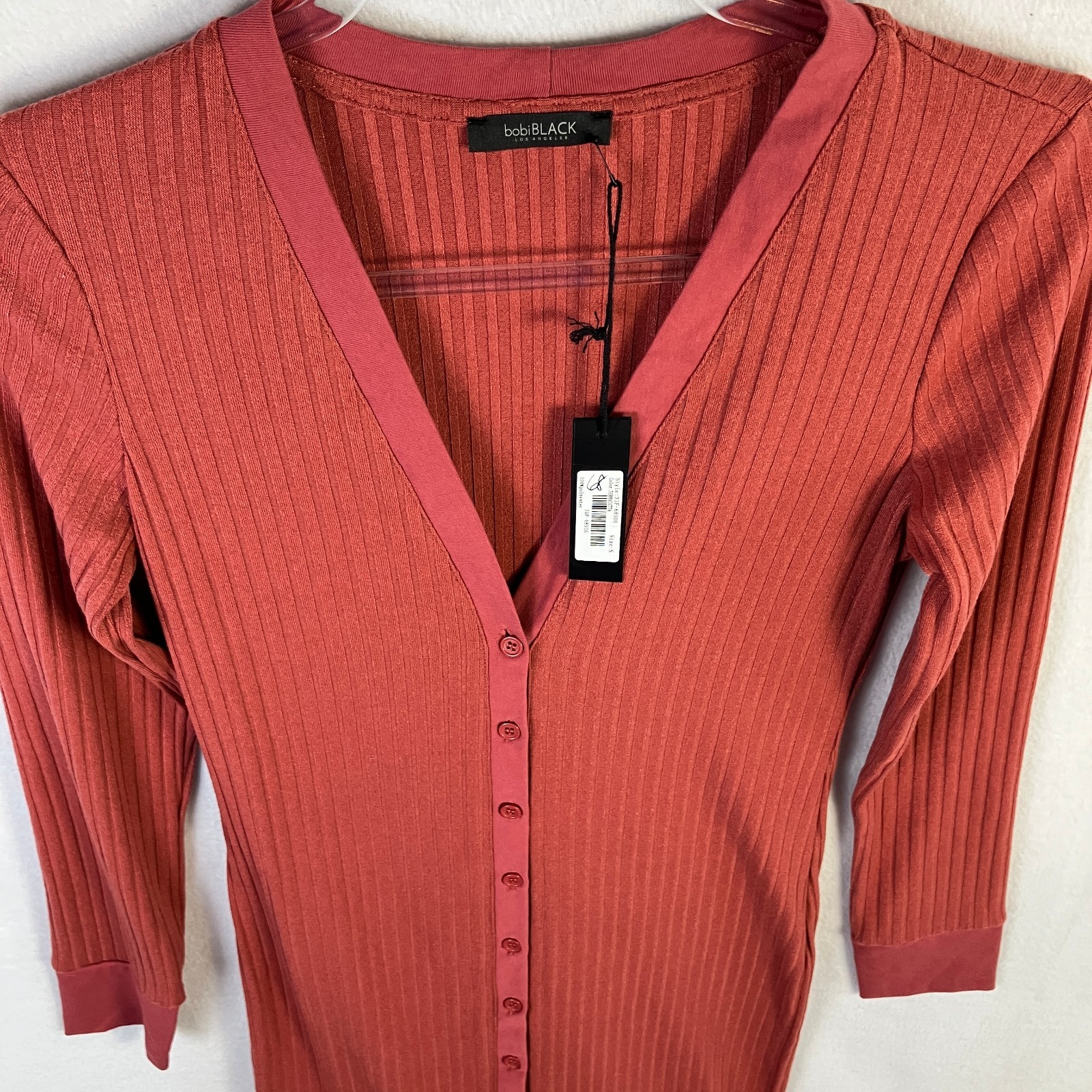 Bobi Black Los Angeles Ribbed Button-Front Midi Dress Women’s Size S Terracotta