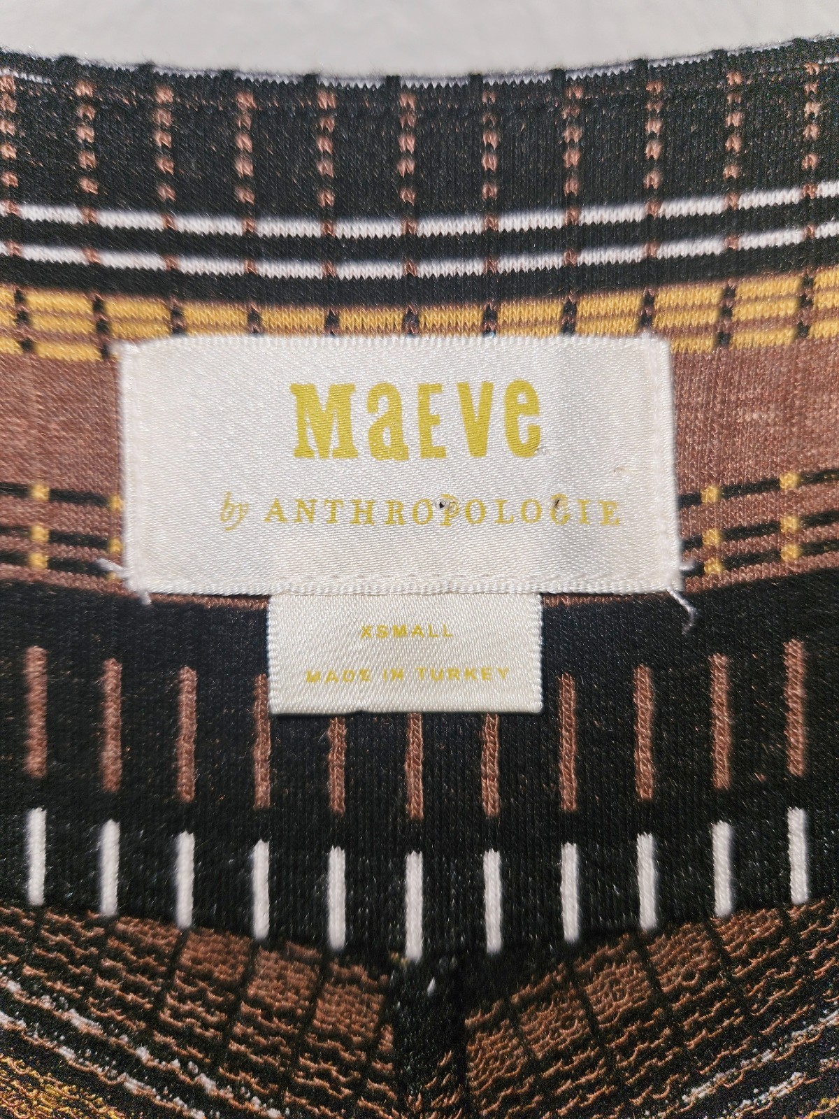 Maeve Striped Wrap Midi Dress XS Textured Brown Black Gold 70s Mod Anthropologie