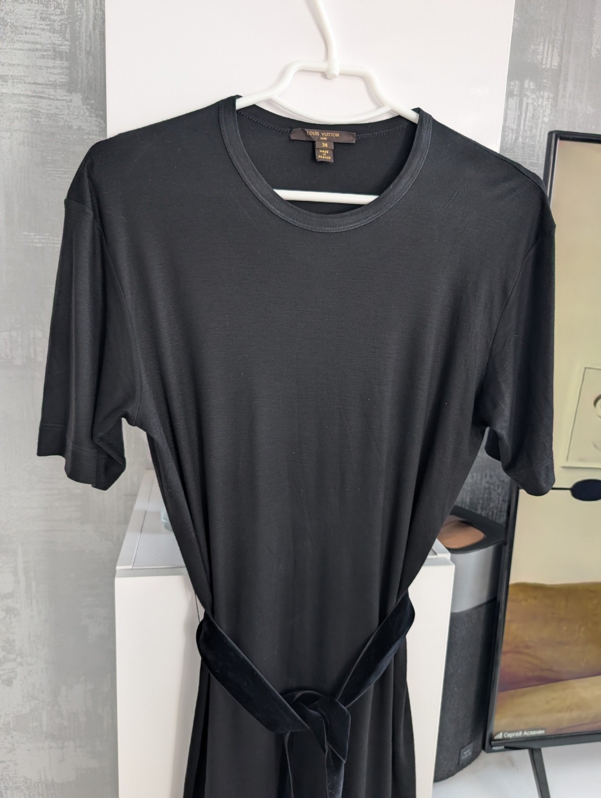 Louis Vuitton Monogram Lace Stretch Belted Shirt Dress Tunic Black Viscose S 36
