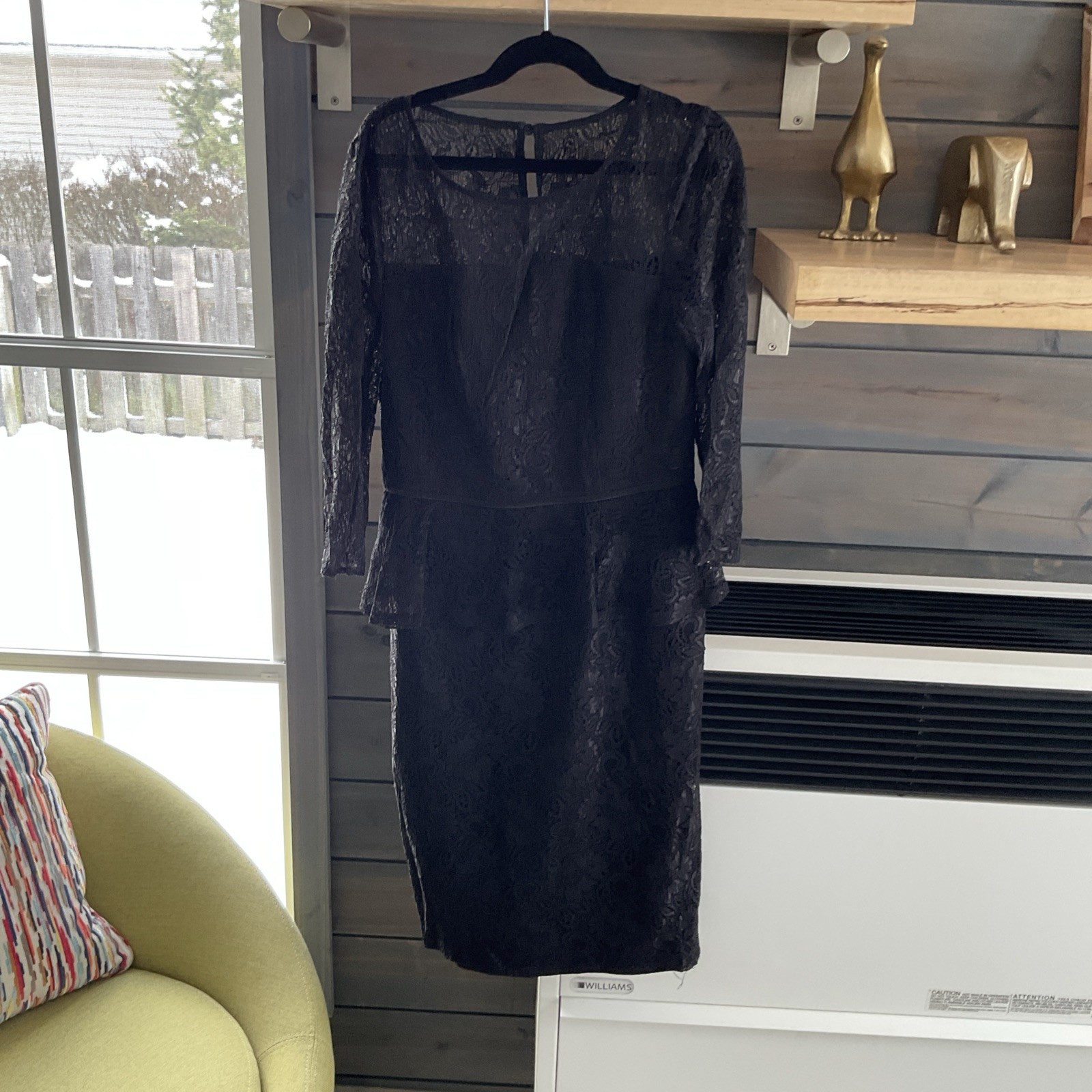 Adrianna Papell Sz 2 Black Lace Overlay Peplum Nylon Silk Poly Dress