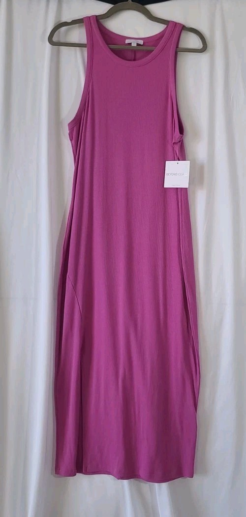 Beyond Yoga Womens Pink Ribbed Ease Into It Tank Midi Dress XL New W/Tags