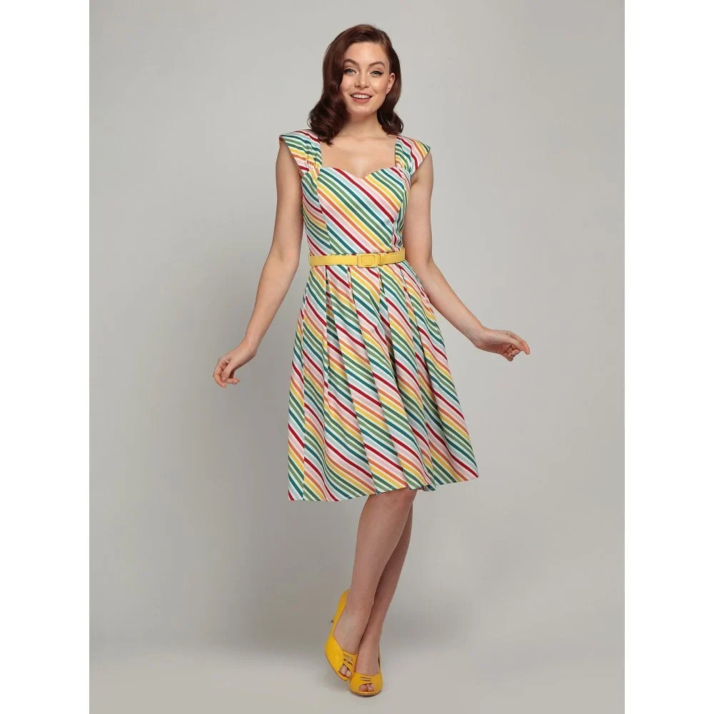 Modcloth Collectif Rainbow Stripe Diagonal Pride Swing Dress UK 20 US 16