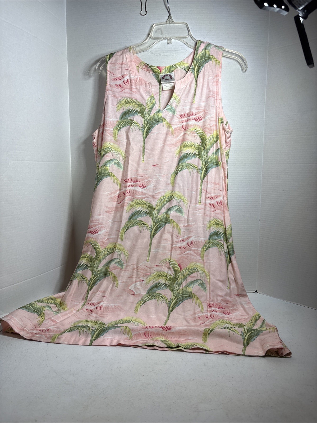Peppermint Bay Women’s Sz L Pink Palm Trees Tropical Sleeveless Sundress Beachy