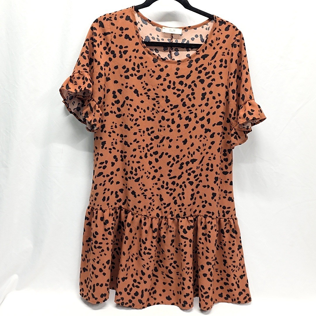 Jade by Jane Dress Womens Small Brown Black Leopard Print Ruffle Flounce