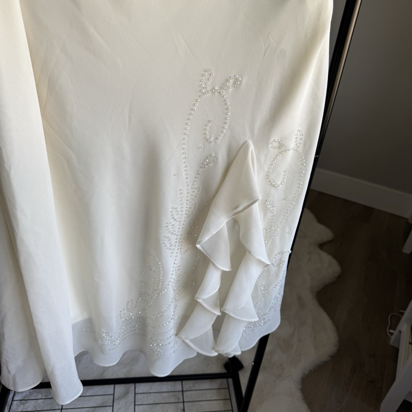 R&M Richards 2-Piece Dress Set Ivory Beaded Jacket Dress Skirt Suit 12