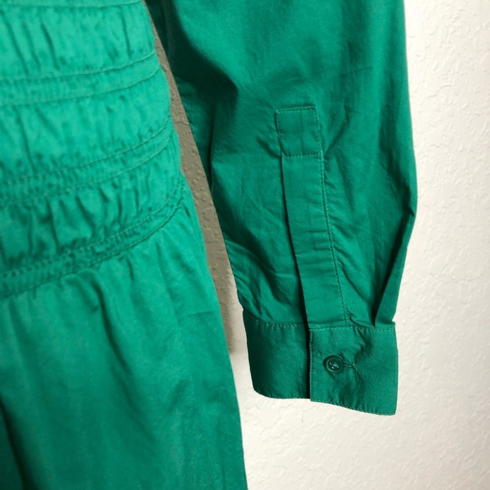 Ann Taylor green smocked waist button down midi shirt dress size 6