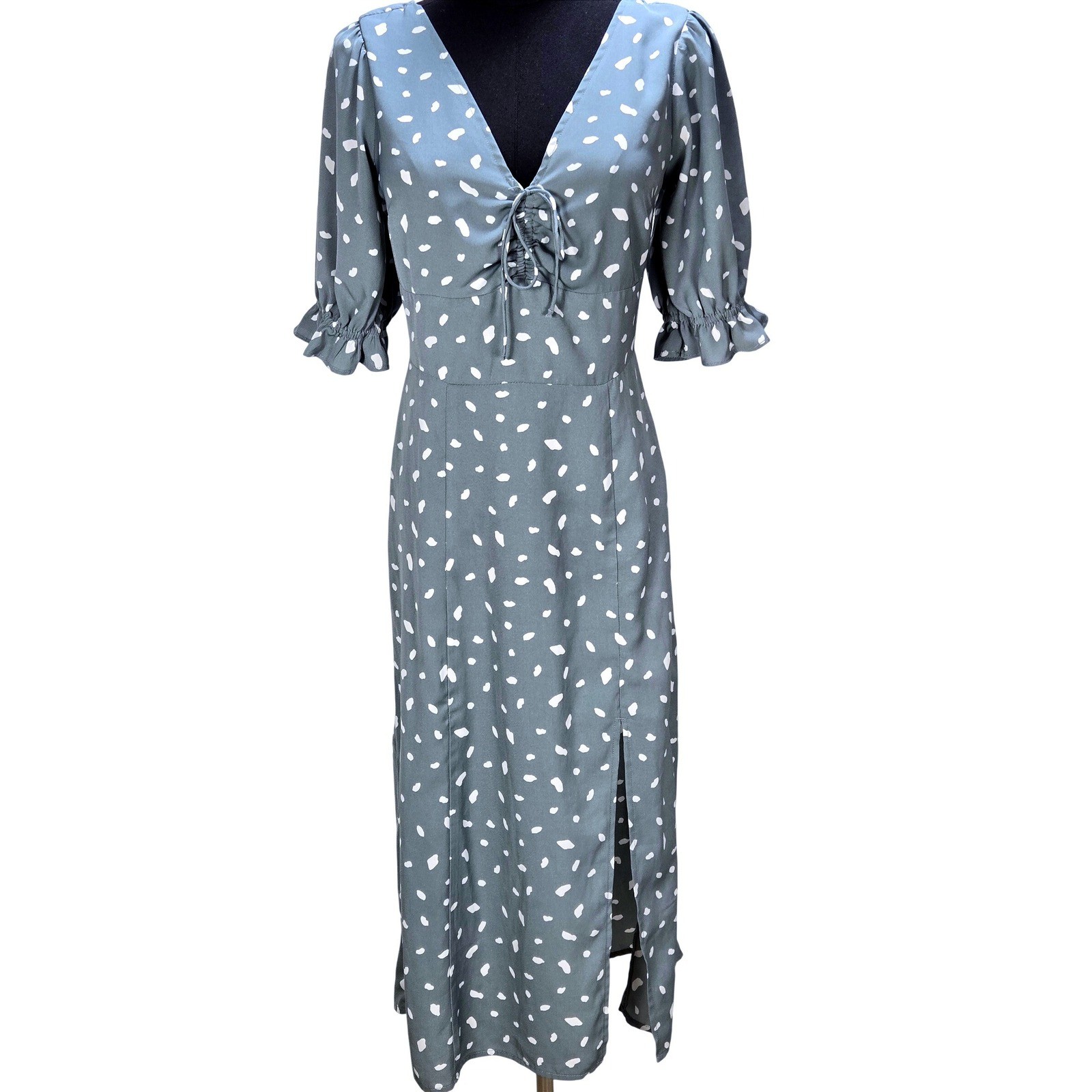 Women’s Abercrombie XS Dot Puff Sleeve Milkmaid Midi Dress Cottagecore Romantic