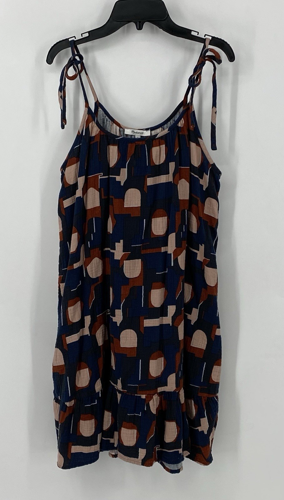 Madewell Preowned Womens Tie Strap Ruffle Hem Dress in Color Collage Navy Small