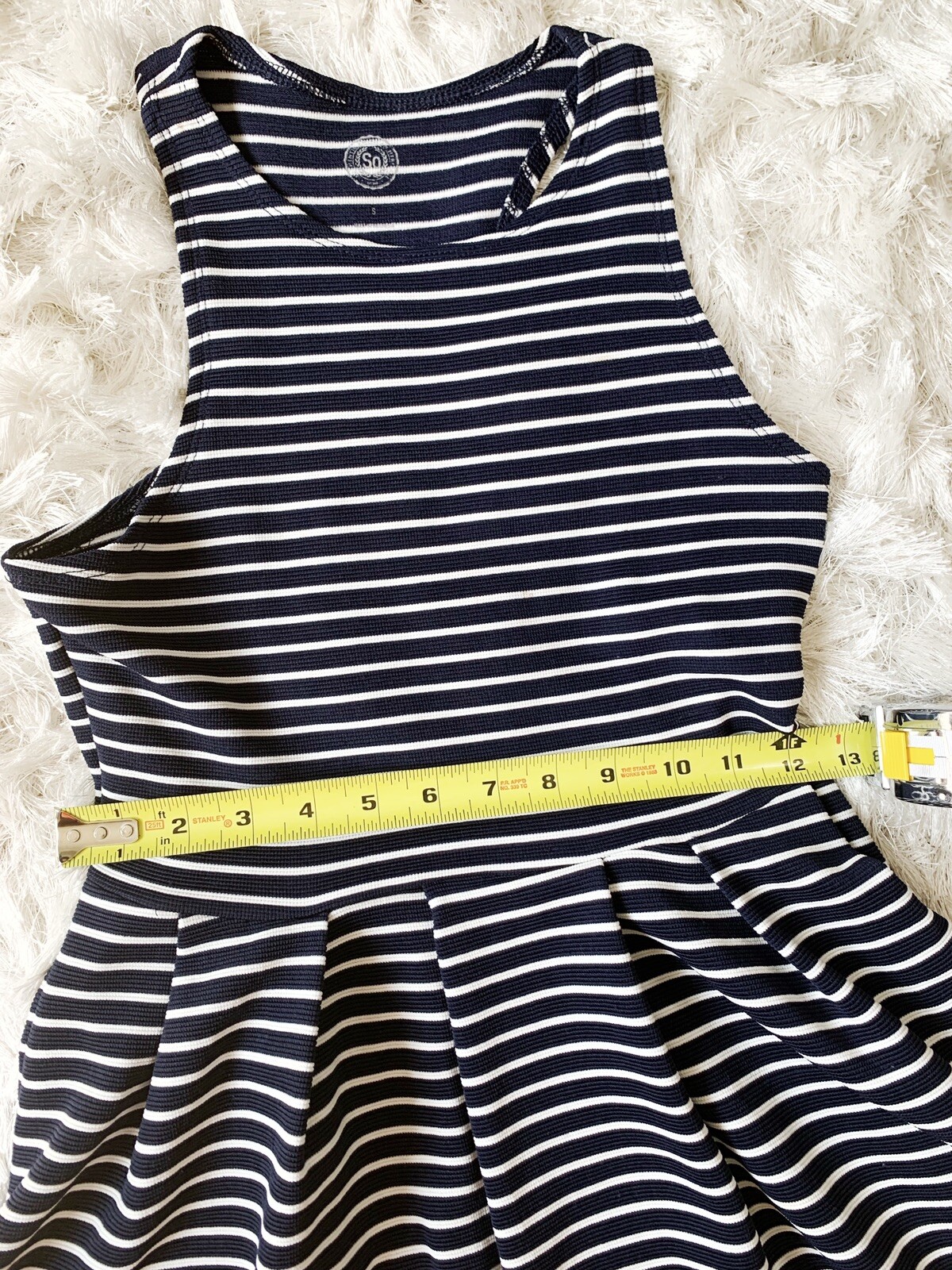 SO Authentic American Heritage Navy Blue Striped Halter Skater Dress Size Small