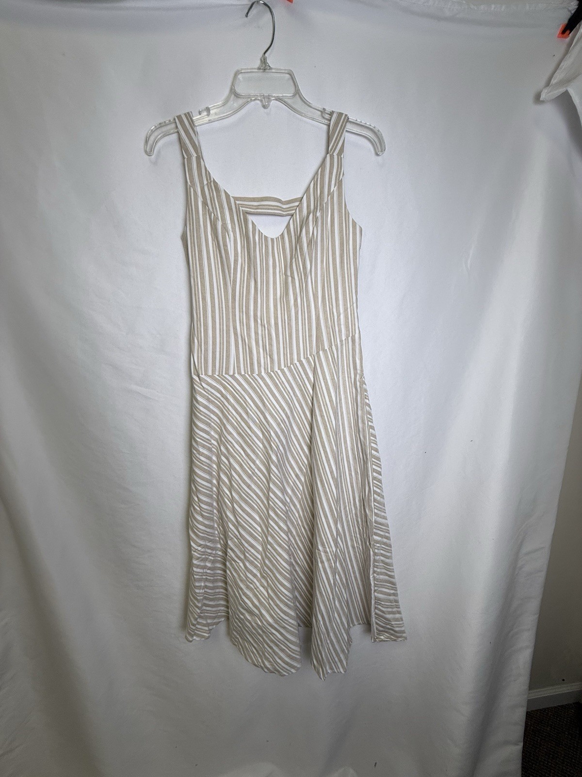 Commense striped asymmetrical hem midi dress – khaki/white NWT sz XS