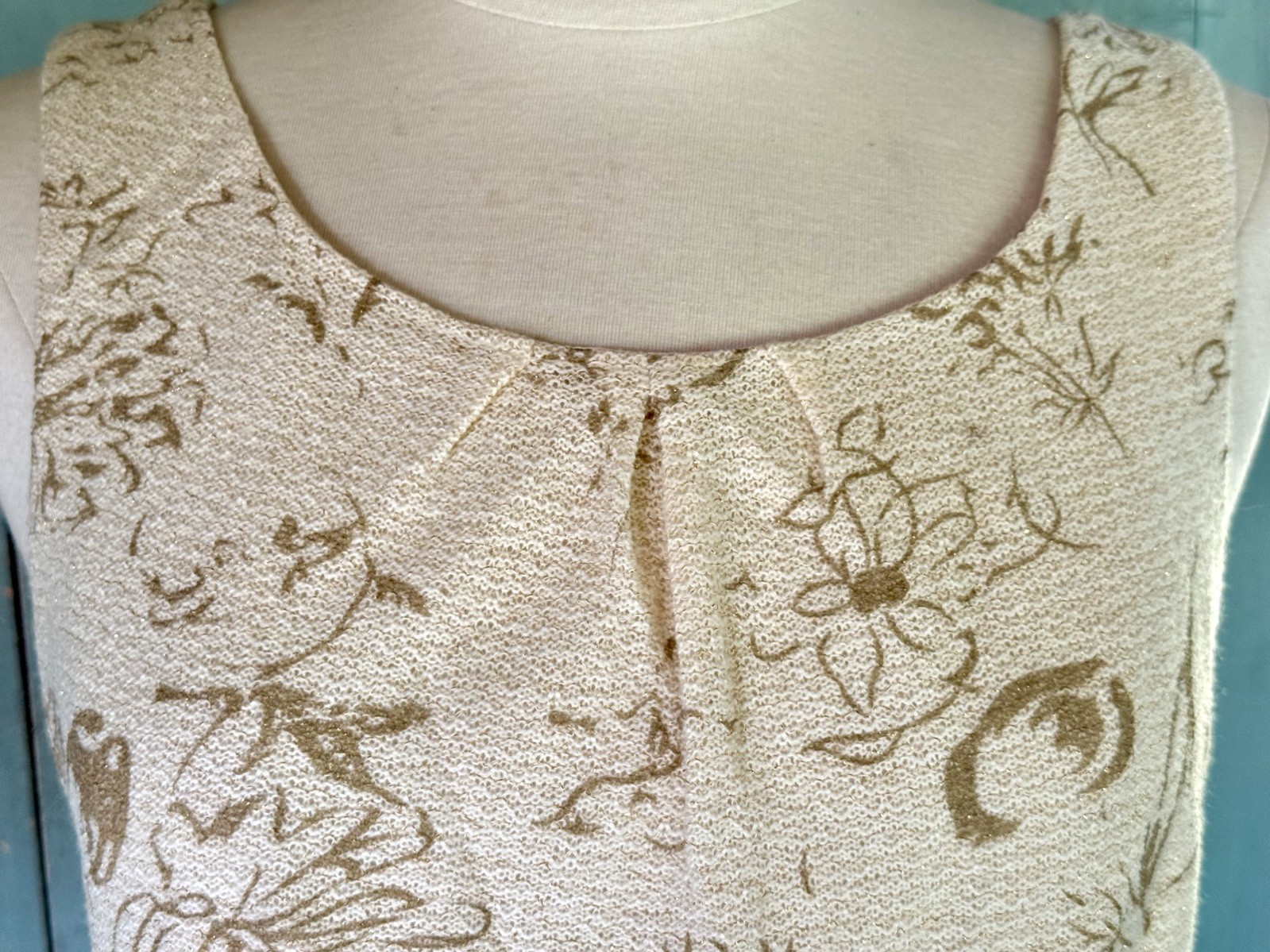 Moulinette Soeurs Sheath Dress Brocade Jacquard Cream Gold Peplum Open Back 6
