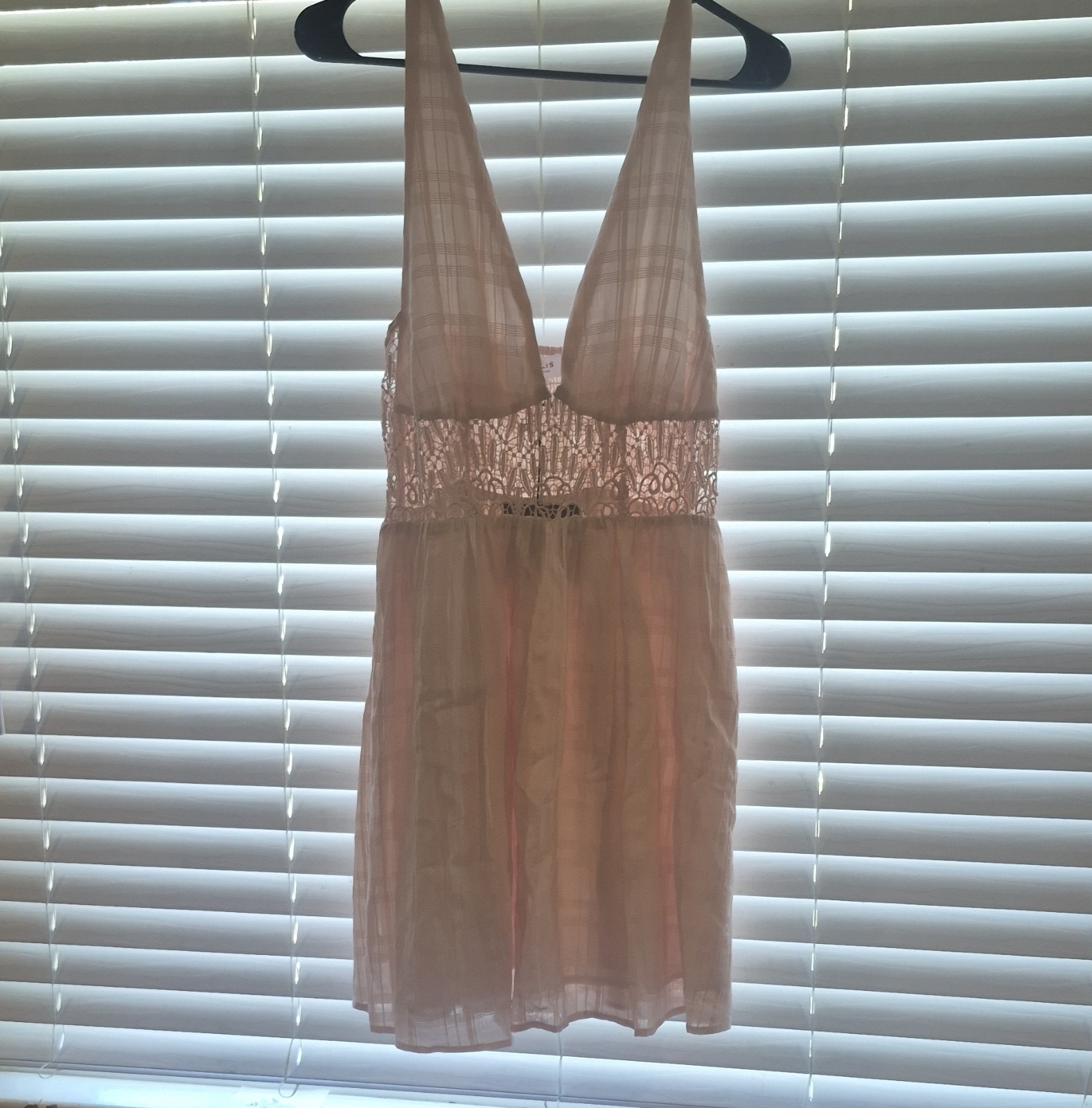 Le Lis Beige Crochet A-Line Dress Sleeveless V-Neck Pullover Size L