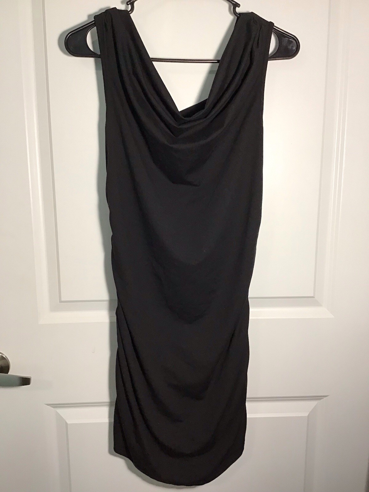 SHEIN Black Solid Cowl Neck Ruched Stretch Jersey Sheath Knee Dress XL