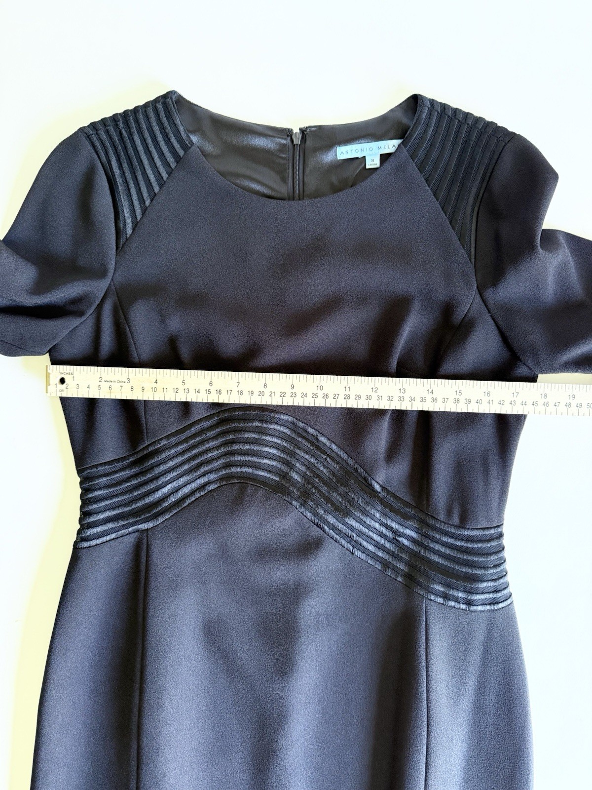 ANTONIO MELANI Black Wave Midi Sheath Dress Size 8 Cocktail Wedding Guest Chic