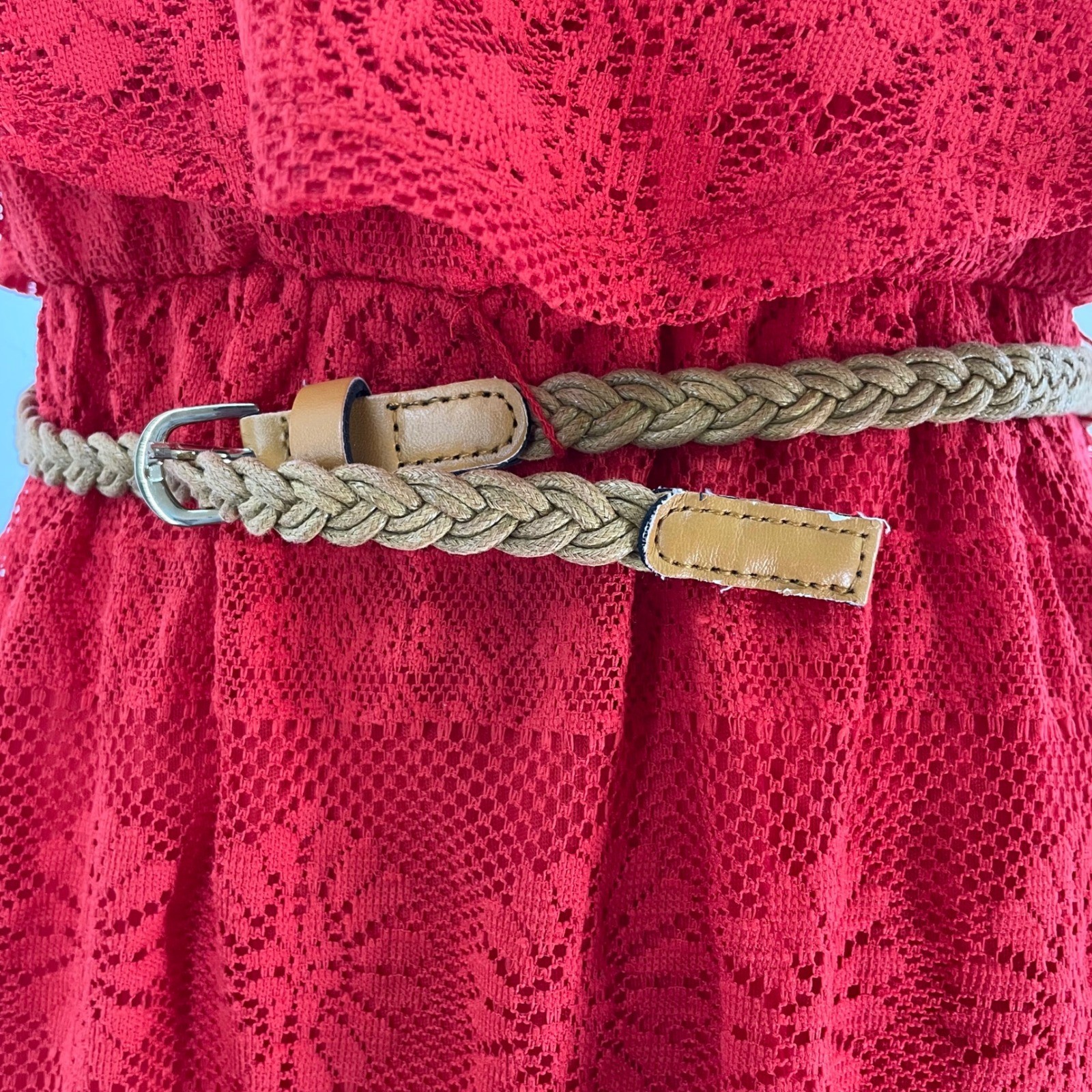 Charlotte Russe Size Medium Midi Dress Red Lace Flounce Belted Y2K Womens