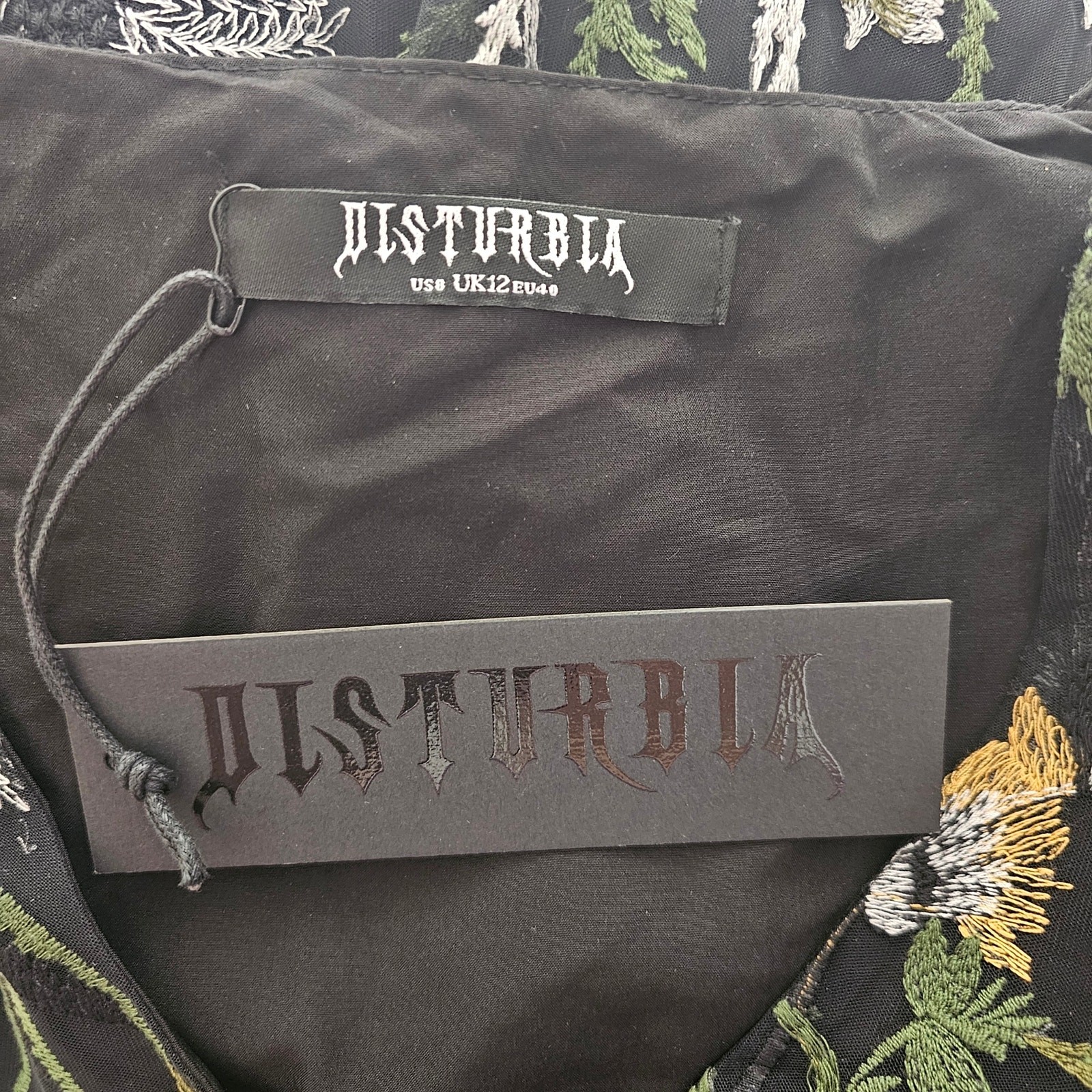 DISTURBIA NWT Wildflower Embroidered Floral Boho Goth Mesh Mini Dress Sz US 8