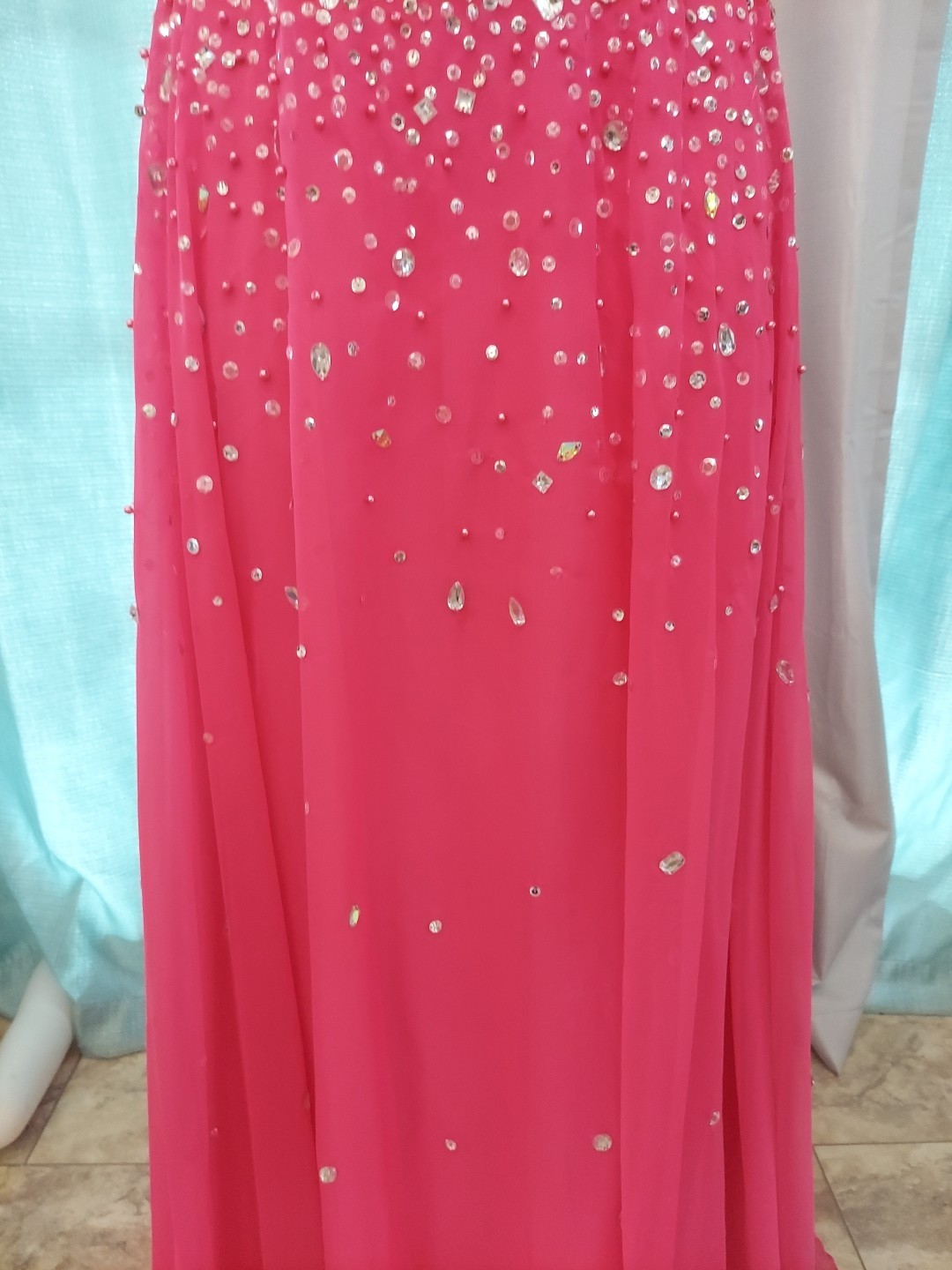 **Morilee Sz20 Fushia Pink Dropgem Design Strap Option Prom Dress**gem Sequin**