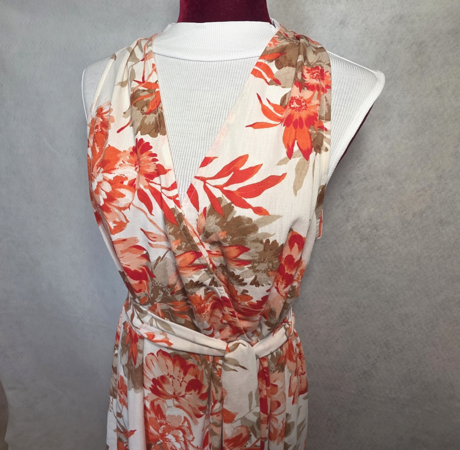 PRICE DROP -Emma & Michele Sleeveless Coral/White Dress Tropical Floral Womens L