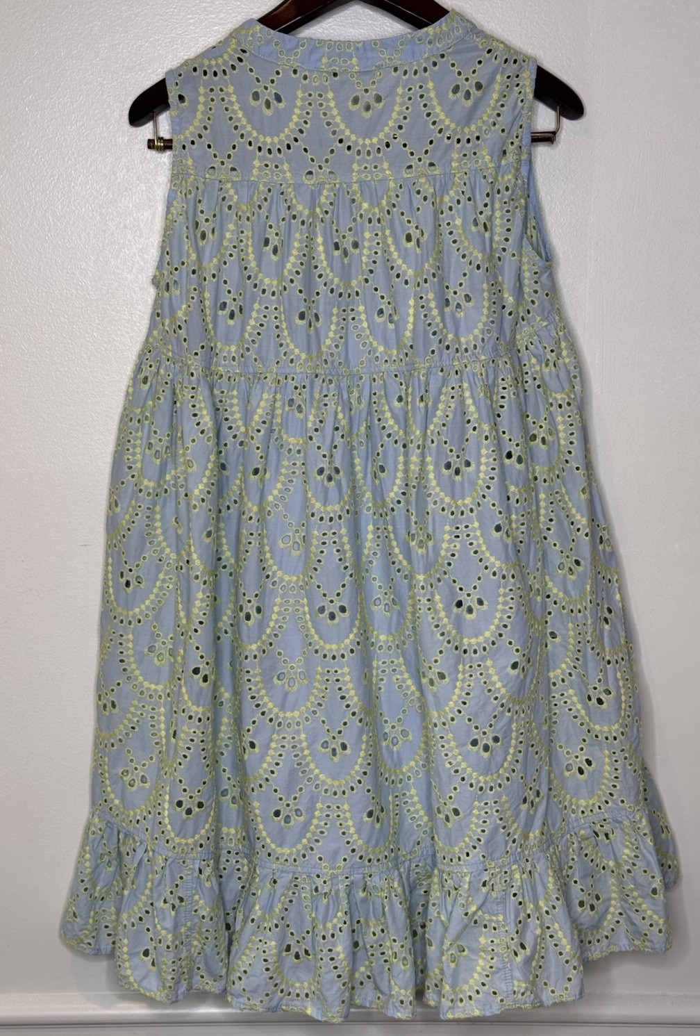 Anthropologie Devotion Twins Amorgos Dress S Blue Lime Embroidered Cotton Luxury